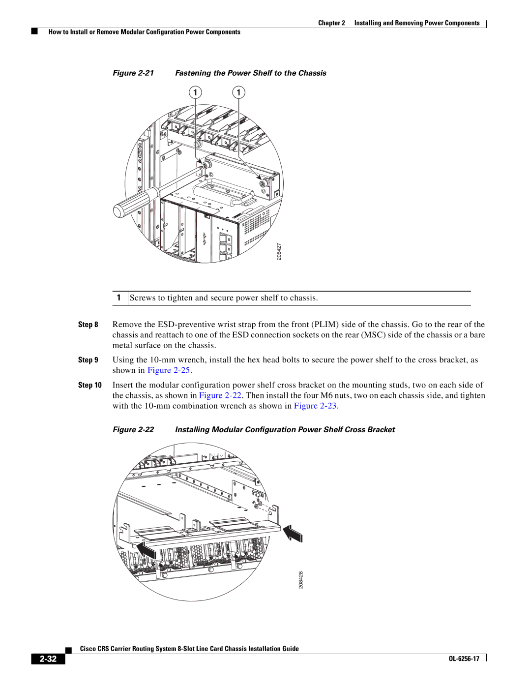 Cisco Systems OL-6256-17 manual Fastening the Power Shelf to the Chassis 