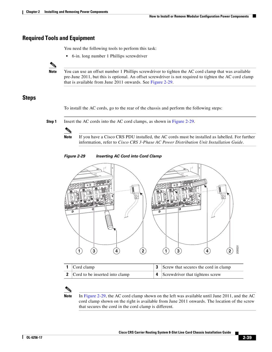 Cisco Systems OL-6256-17 manual Inserting AC Cord into Cord Clamp 