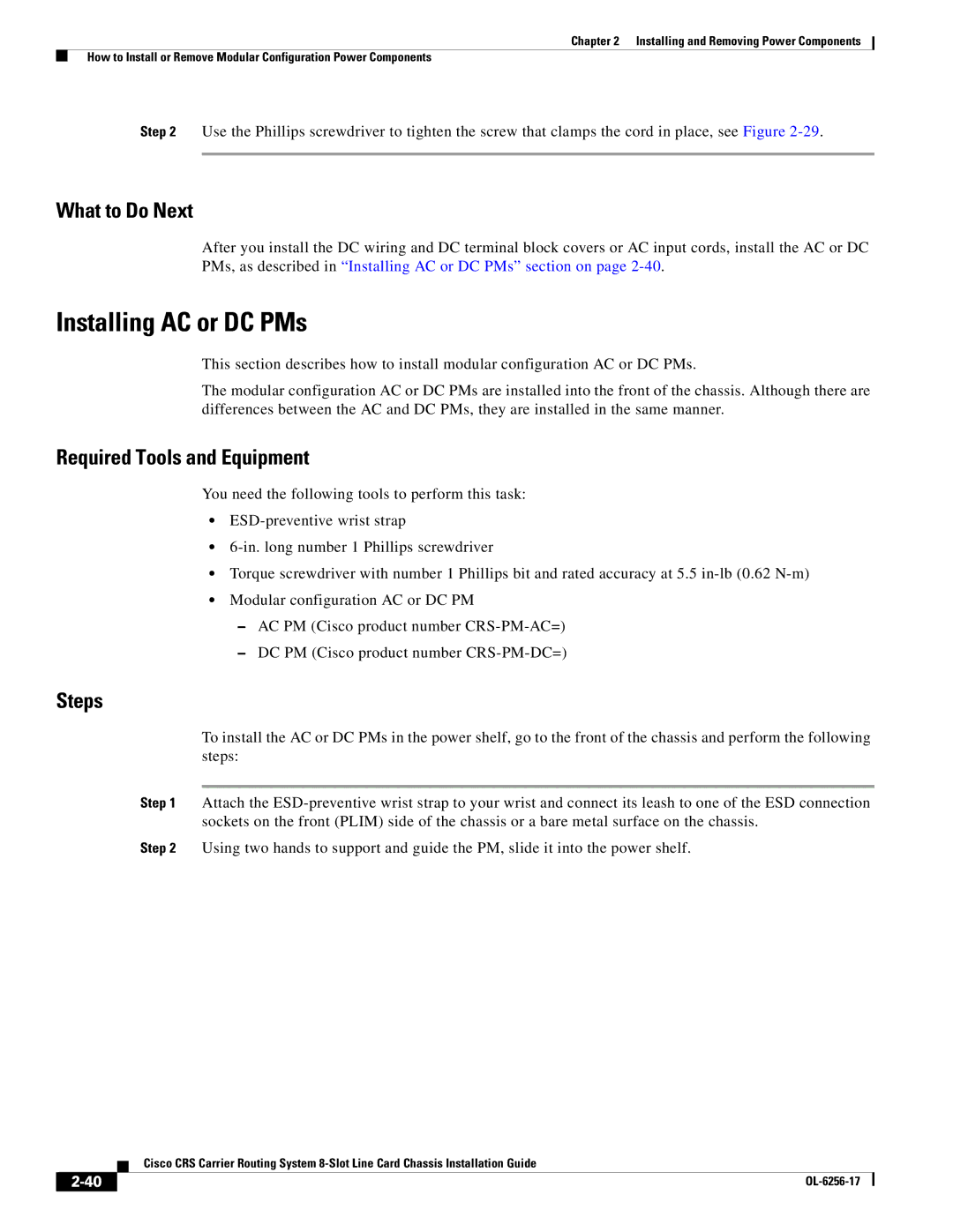 Cisco Systems OL-6256-17 manual Installing AC or DC PMs, What to Do Next 