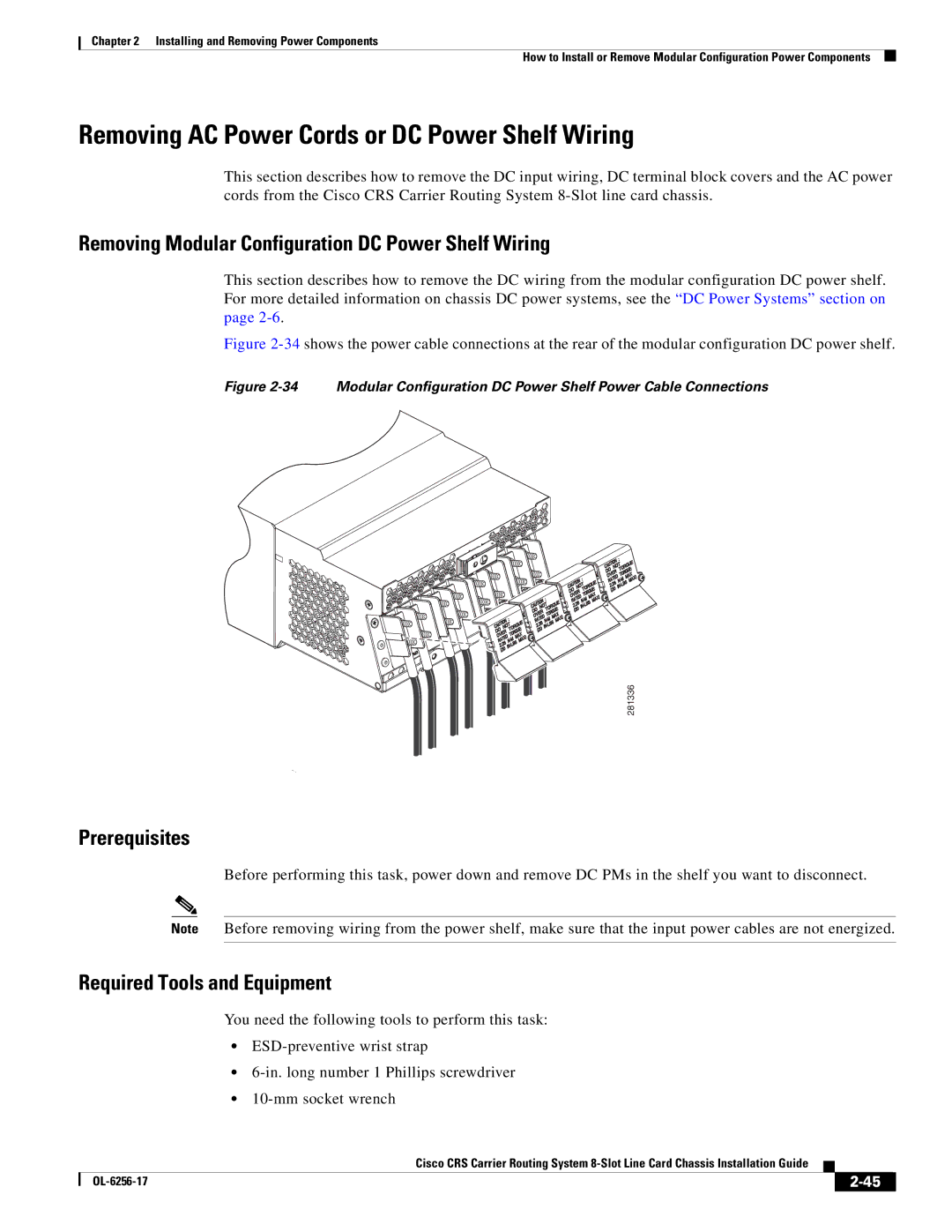 Cisco Systems OL-6256-17 manual Removing AC Power Cords or DC Power Shelf Wiring 