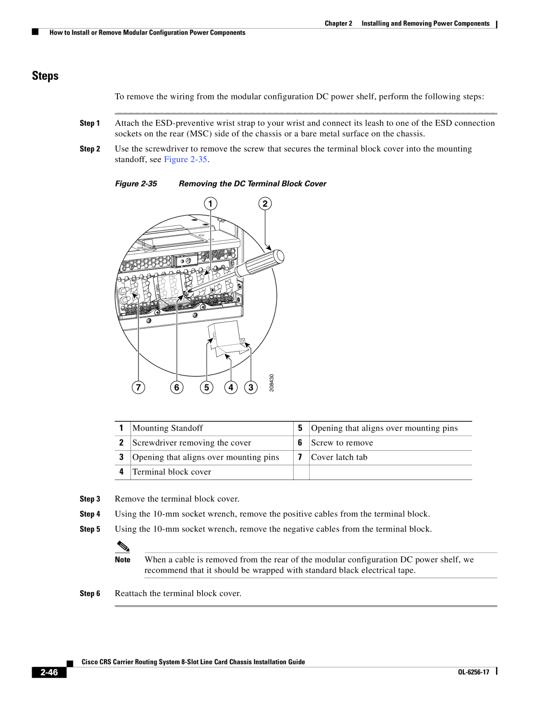 Cisco Systems OL-6256-17 manual Removing the DC Terminal Block Cover 