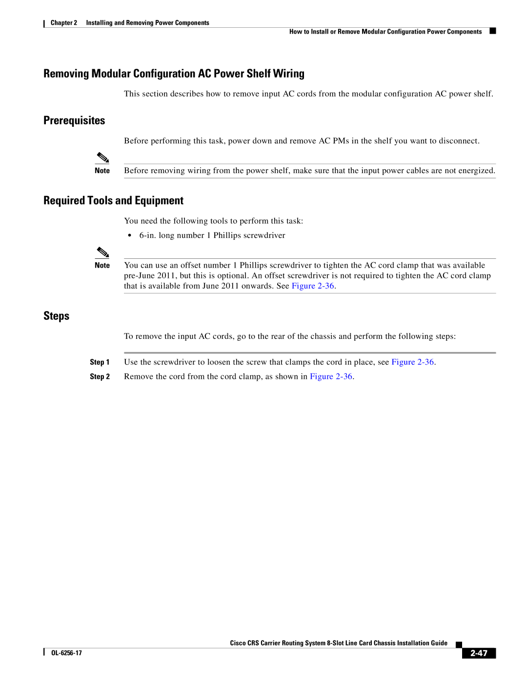 Cisco Systems OL-6256-17 manual Removing Modular Configuration AC Power Shelf Wiring 