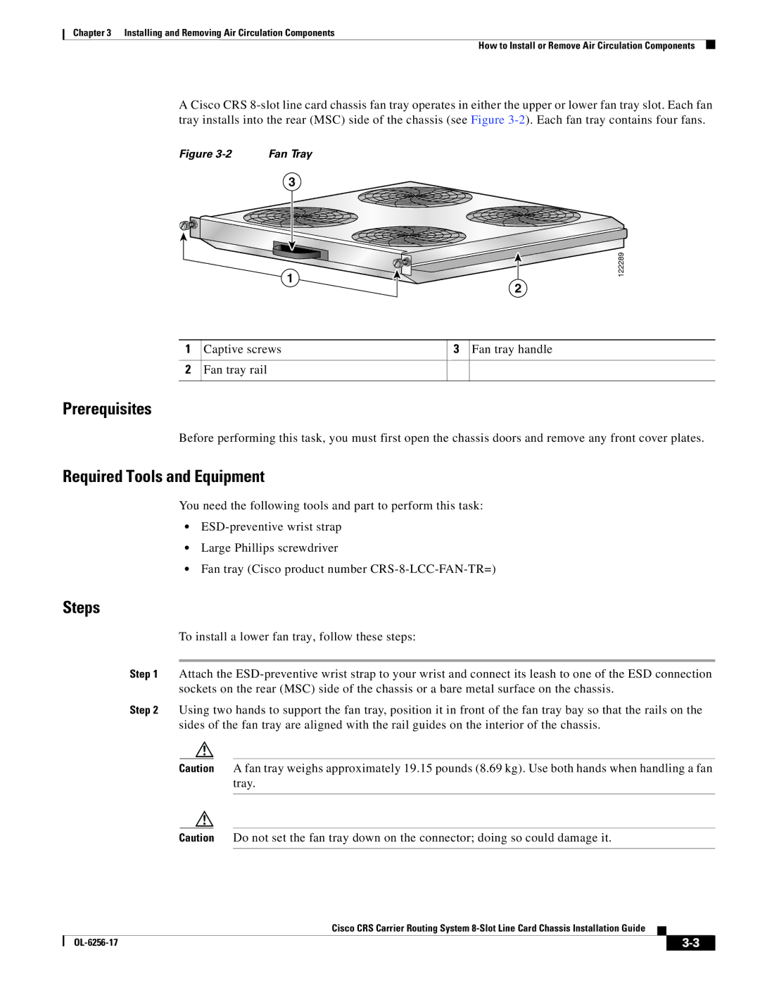 Cisco Systems OL-6256-17 manual Captive screws Fan tray handle 