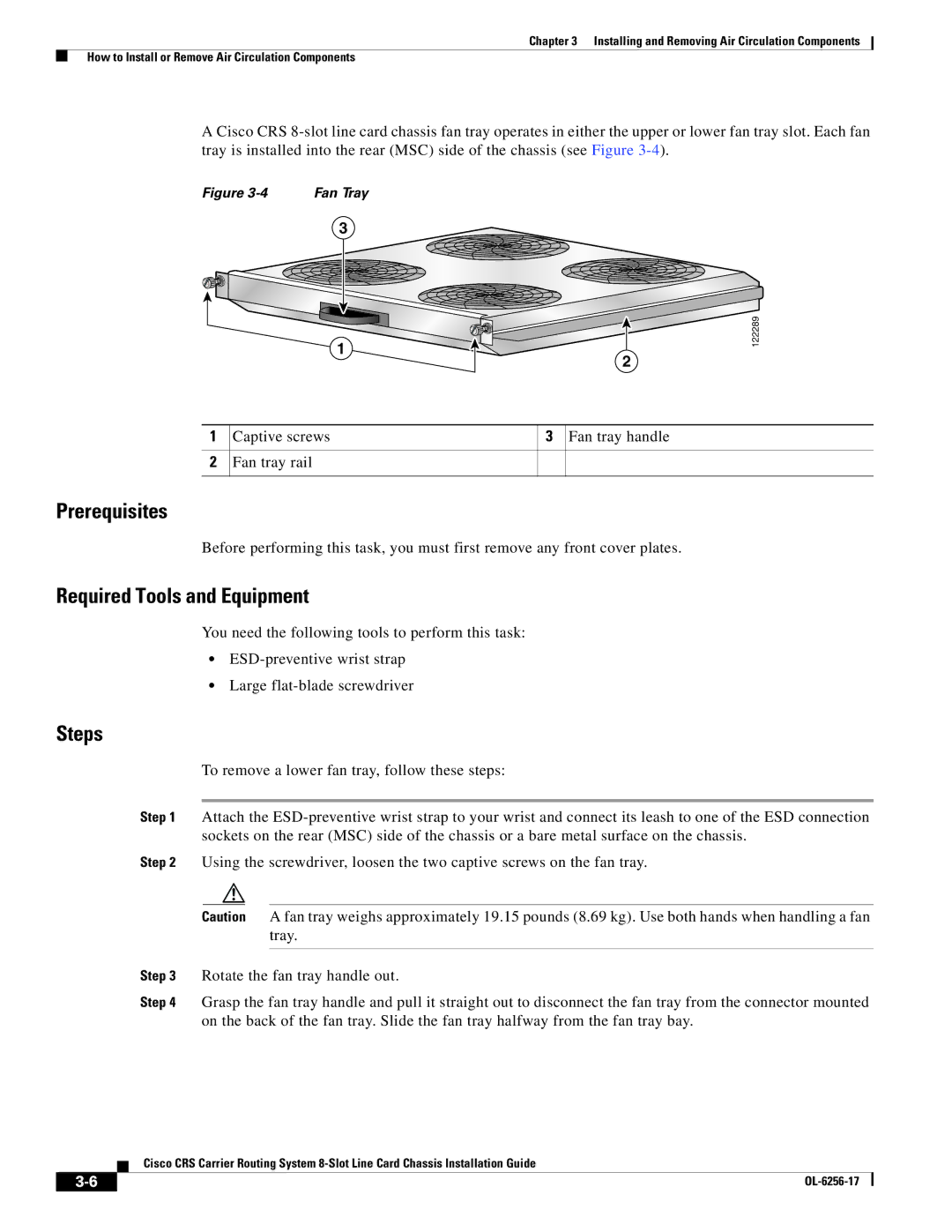 Cisco Systems OL-6256-17 manual Captive screws Fan tray handle 