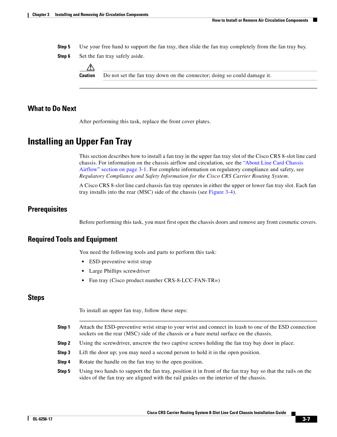 Cisco Systems OL-6256-17 manual Installing an Upper Fan Tray, What to Do Next 