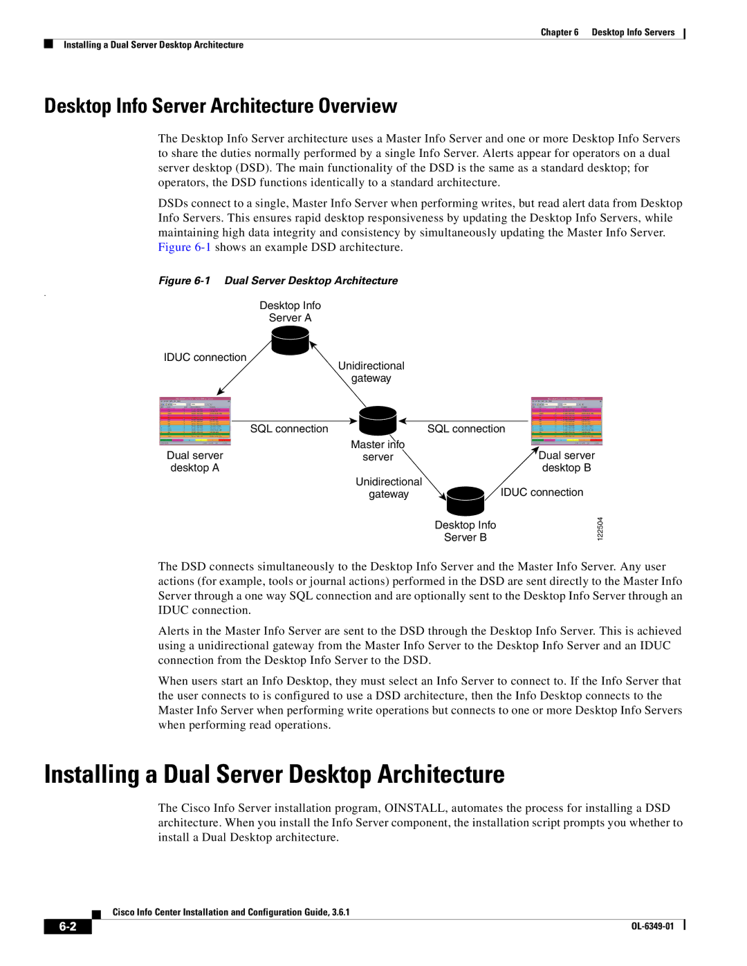 Cisco Systems OL-6349-01 manual Installing a Dual Server Desktop Architecture, Desktop Info Server Architecture Overview 