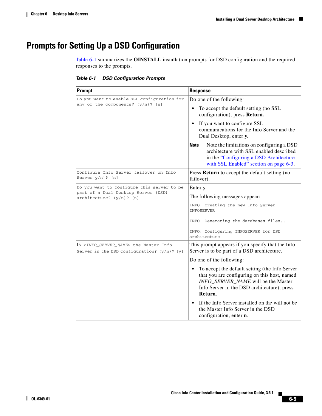 Cisco Systems OL-6349-01 manual Prompts for Setting Up a DSD Configuration 