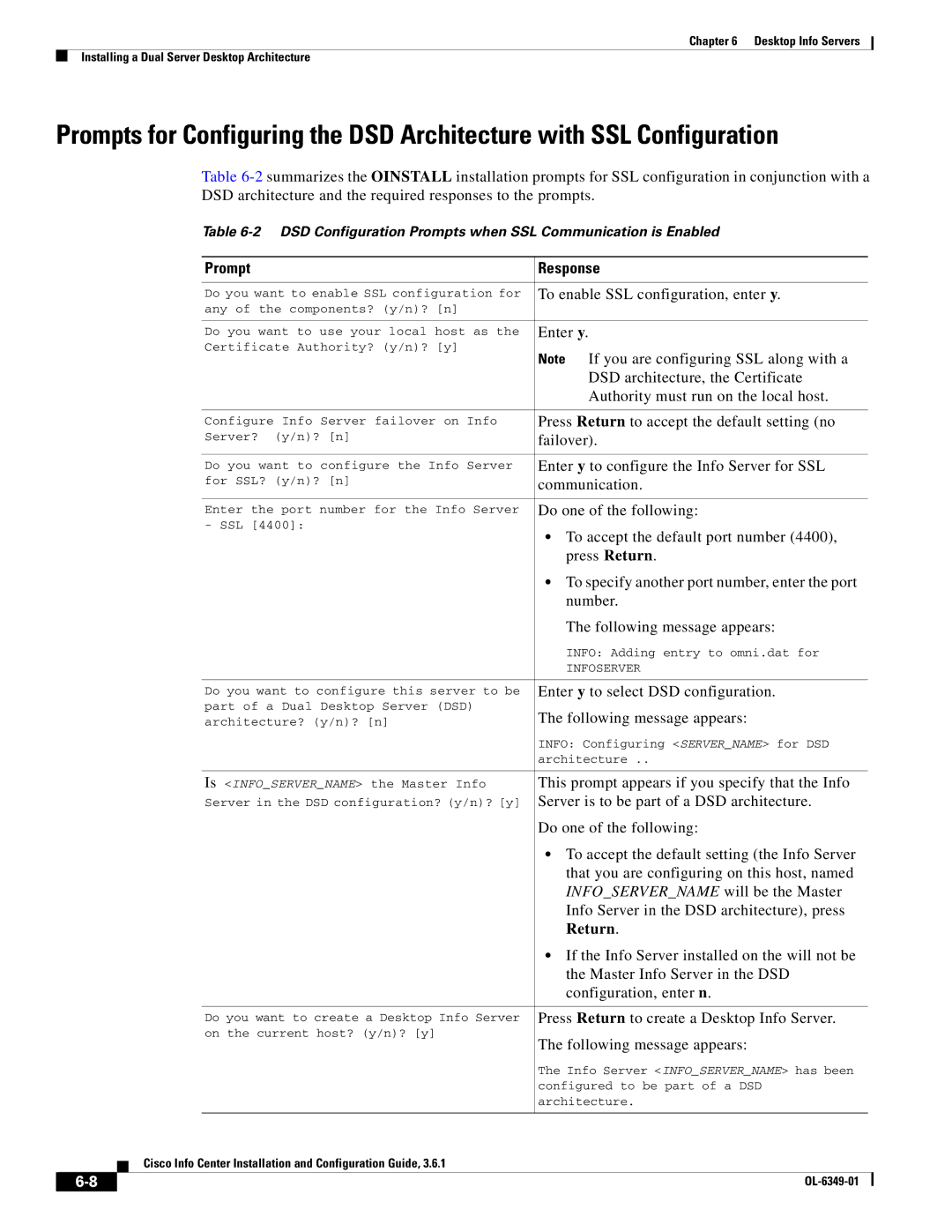 Cisco Systems OL-6349-01 manual To enable SSL configuration, enter y, DSD architecture, the Certificate, Communication 