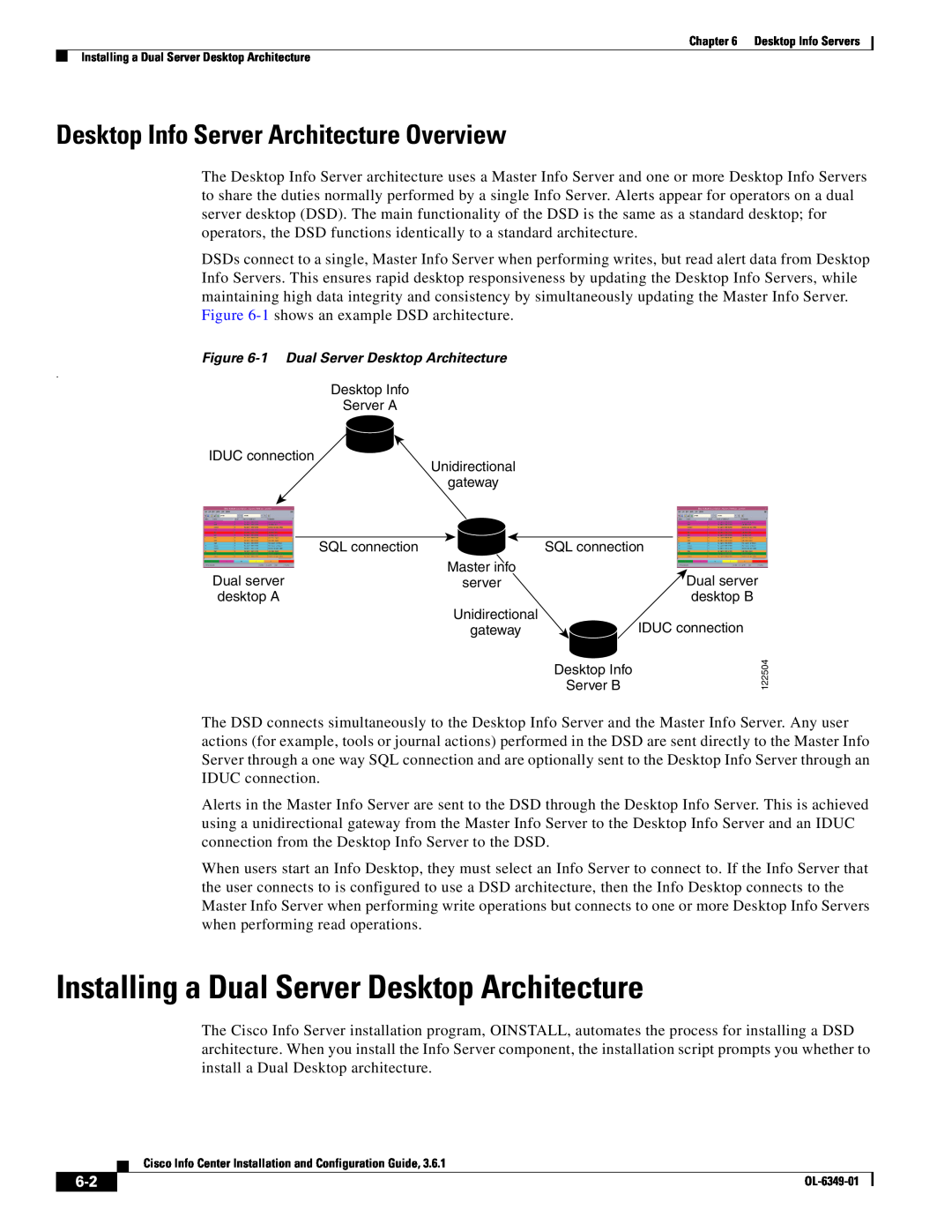 Cisco Systems OL-6349-01 manual Installing a Dual Server Desktop Architecture, Desktop Info Server Architecture Overview 
