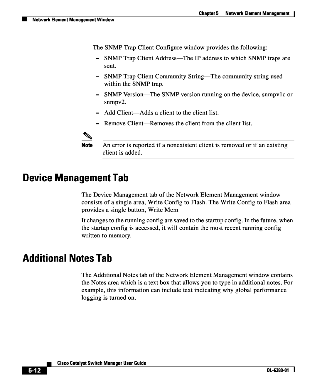 Cisco Systems OL-6380-01 manual Device Management Tab, Additional Notes Tab, 5-12 