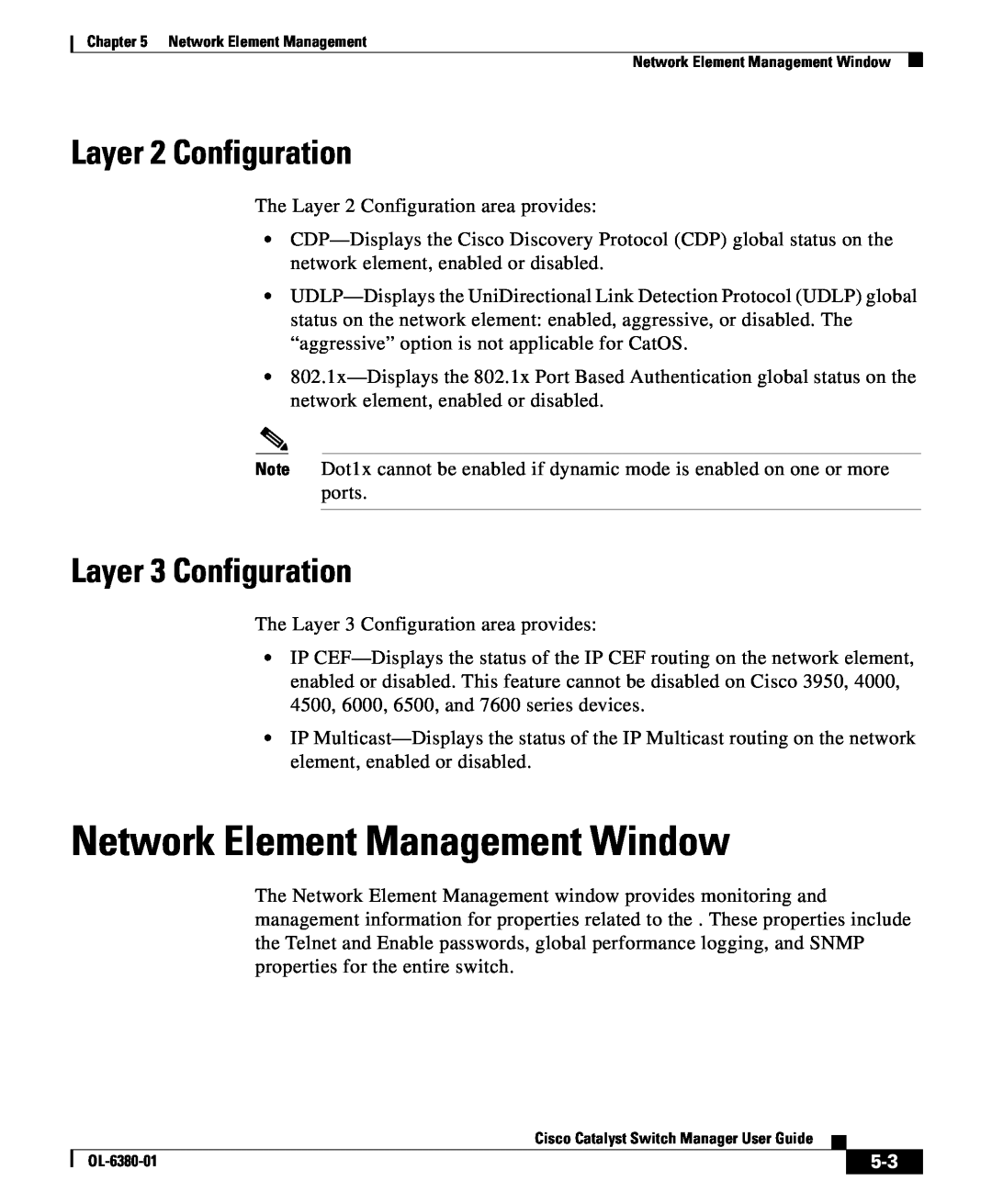 Cisco Systems OL-6380-01 manual Network Element Management Window, Layer 2 Configuration, Layer 3 Configuration 