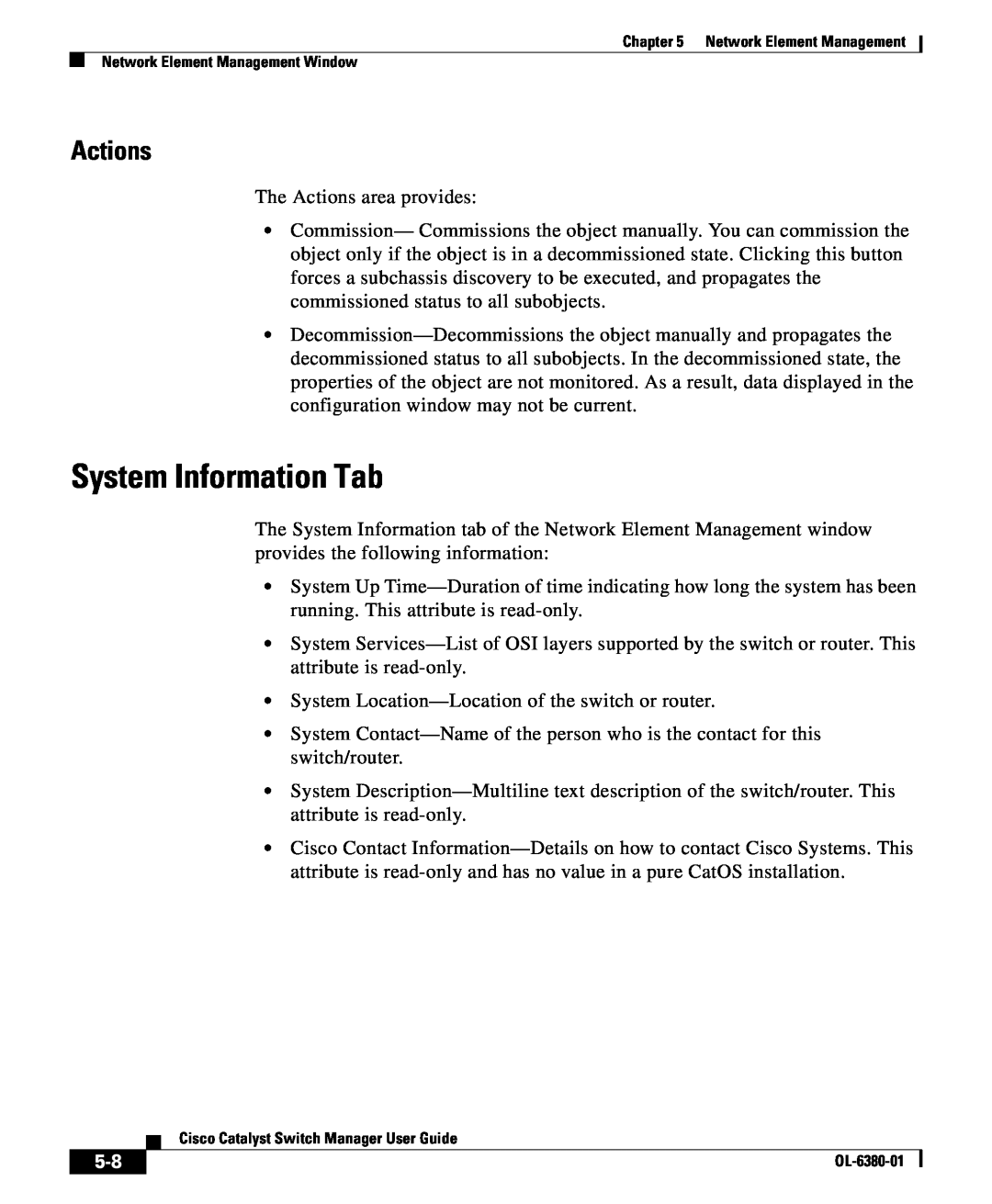 Cisco Systems OL-6380-01 manual System Information Tab, Actions 