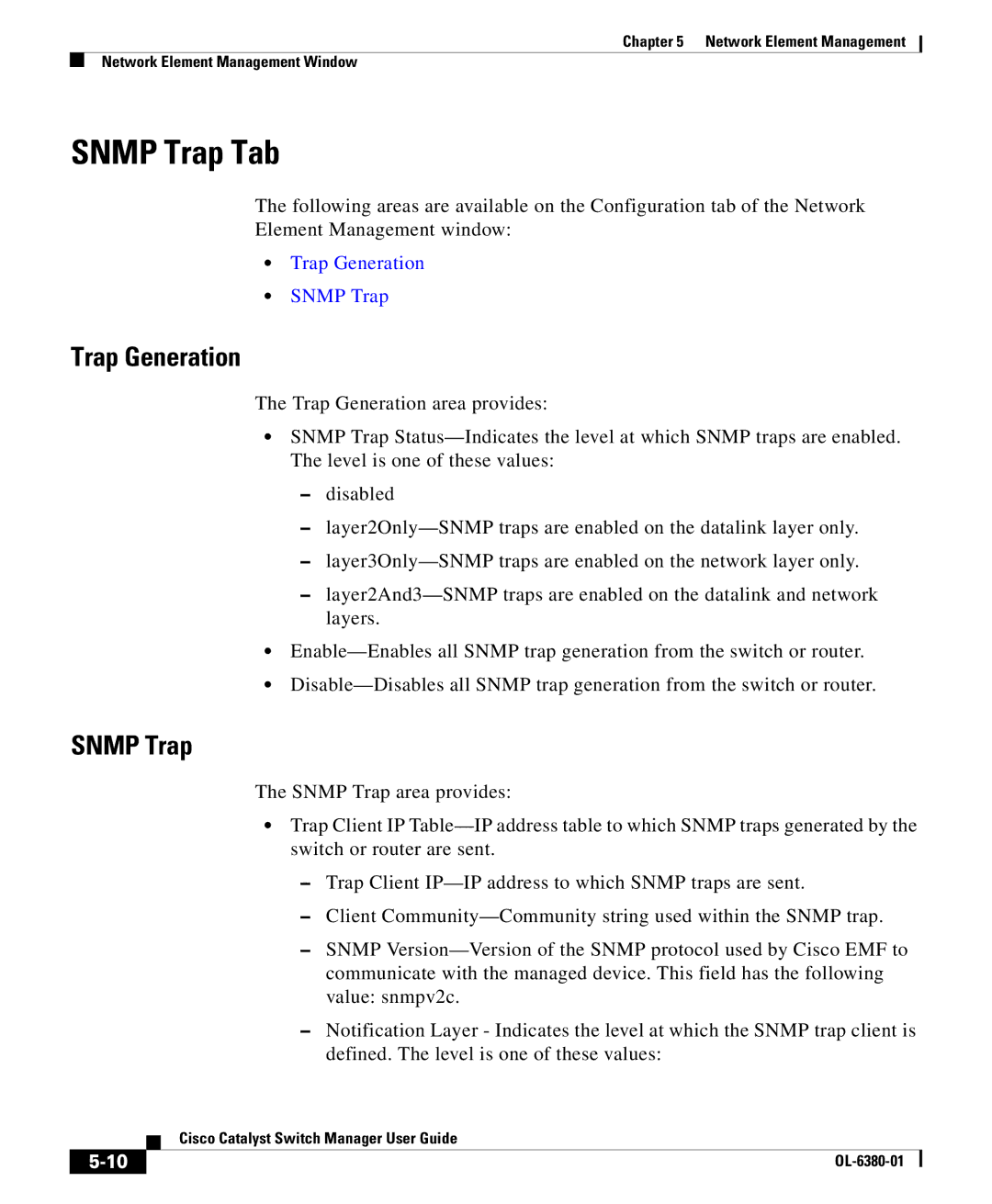 Cisco Systems OL-6380-01 manual Snmp Trap Tab, Trap Generation 