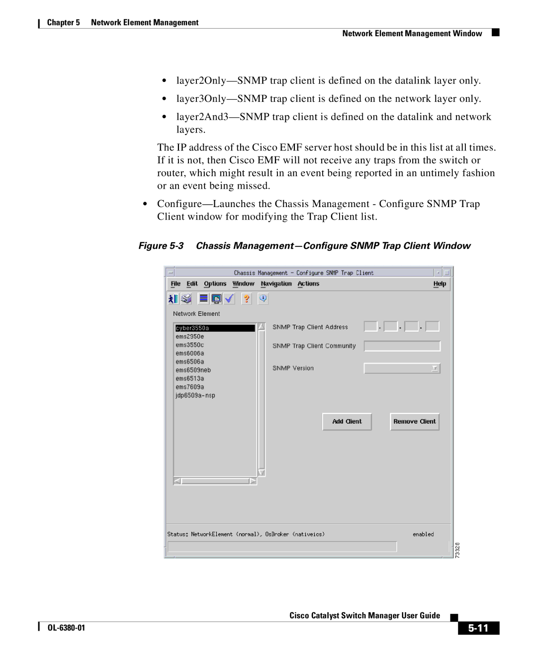 Cisco Systems OL-6380-01 manual Chassis Management-Configure Snmp Trap Client Window 