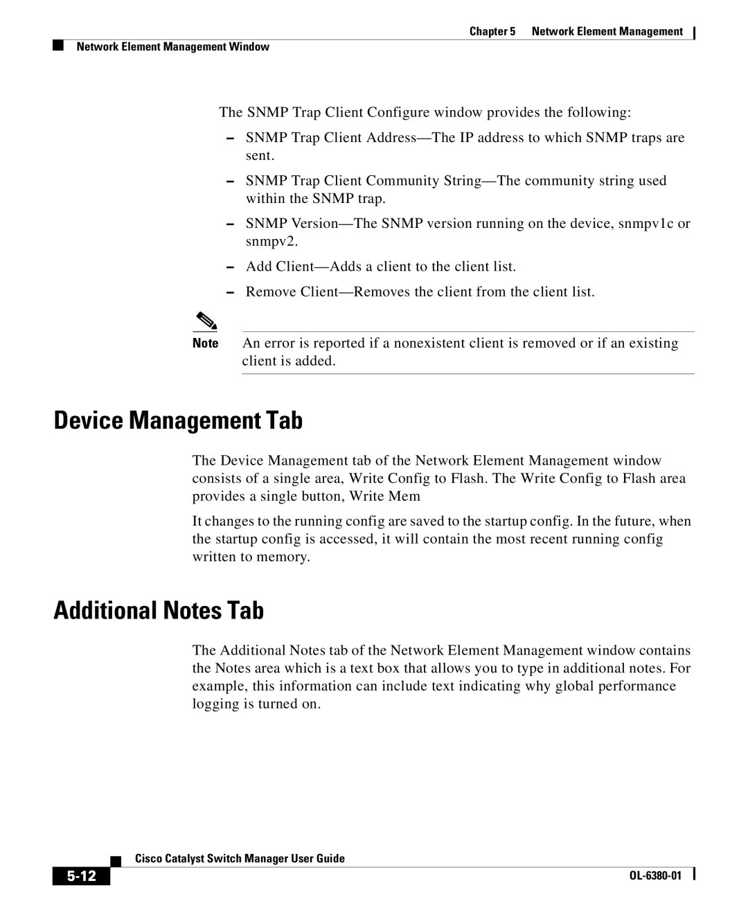 Cisco Systems OL-6380-01 manual Device Management Tab, Additional Notes Tab 