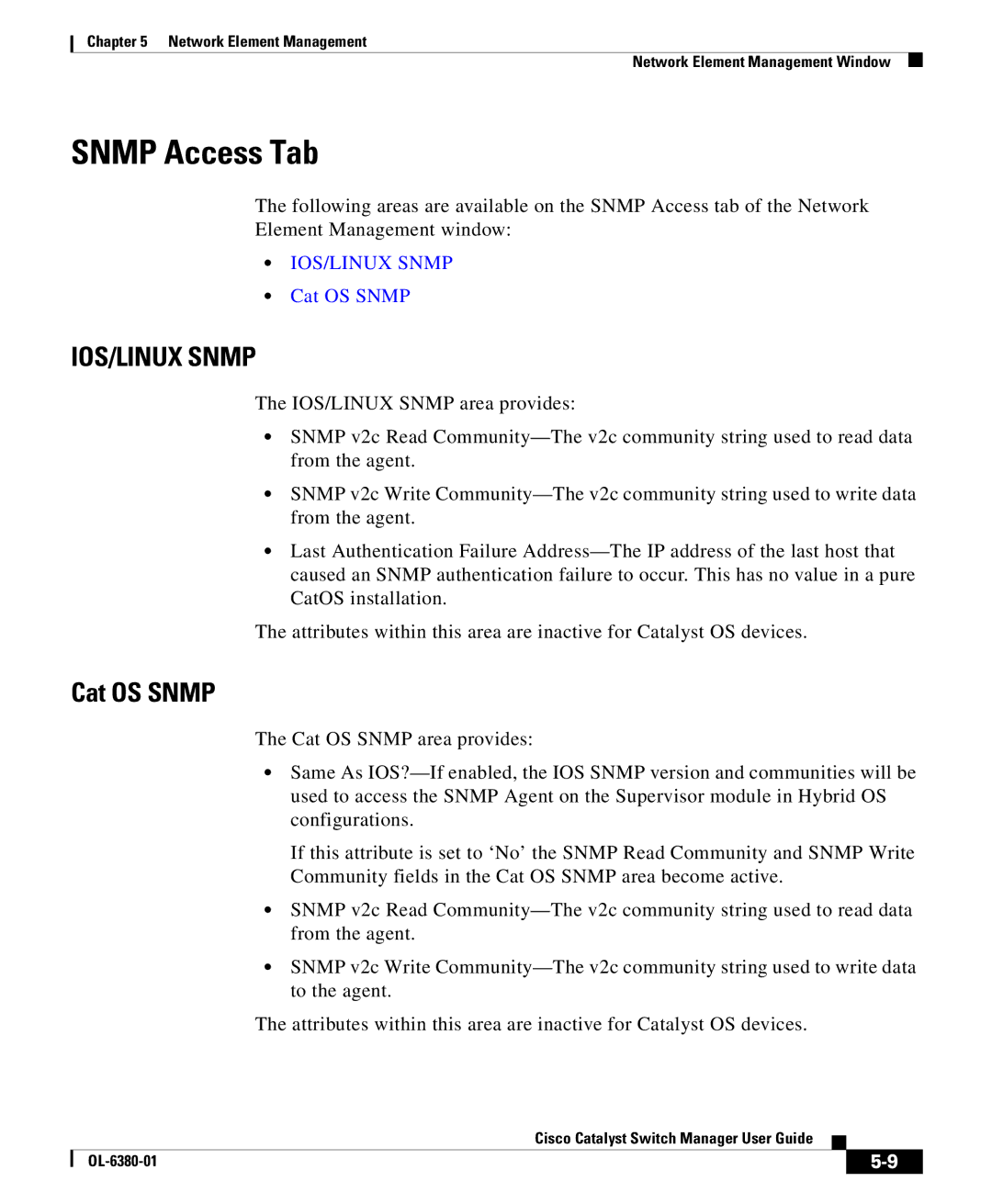 Cisco Systems OL-6380-01 manual Snmp Access Tab, Cat OS Snmp 