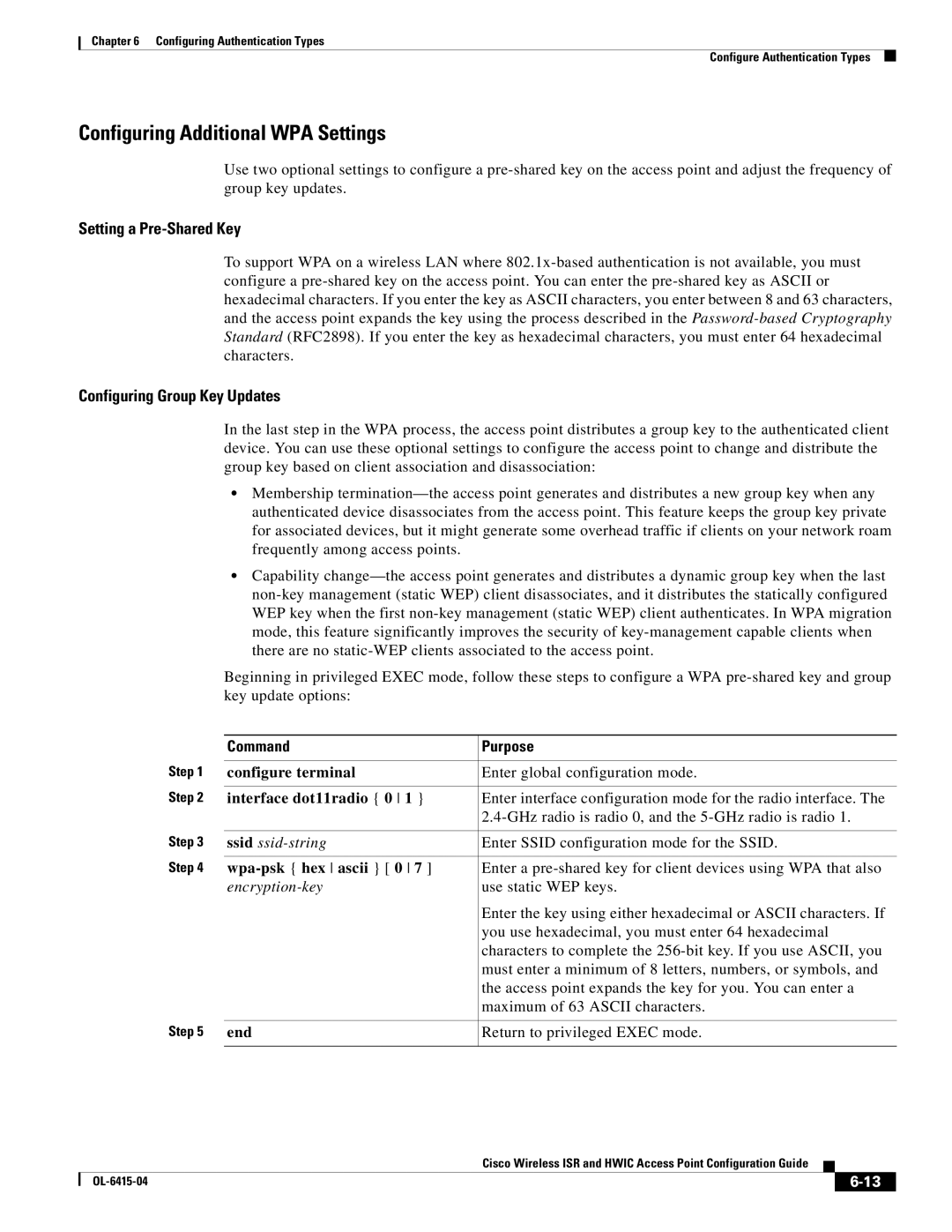 Cisco Systems OL-6415-04 manual Configuring Additional WPA Settings, Wpa-psk hex ascii 0 