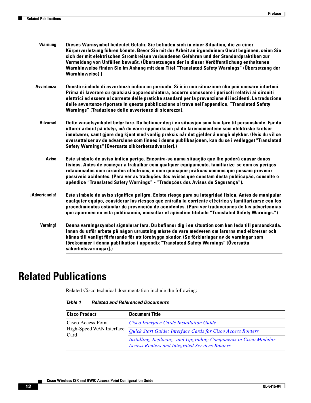 Cisco Systems OL-6415-04 manual Related Publications, Cisco Product Document Title 