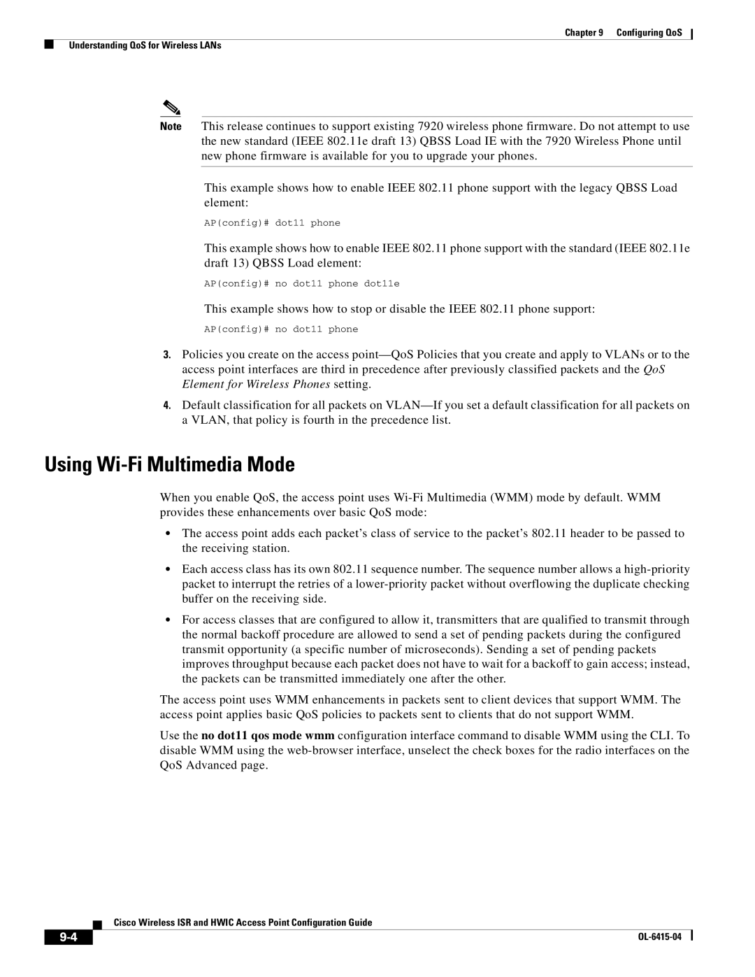 Cisco Systems OL-6415-04 manual Using Wi-Fi Multimedia Mode 