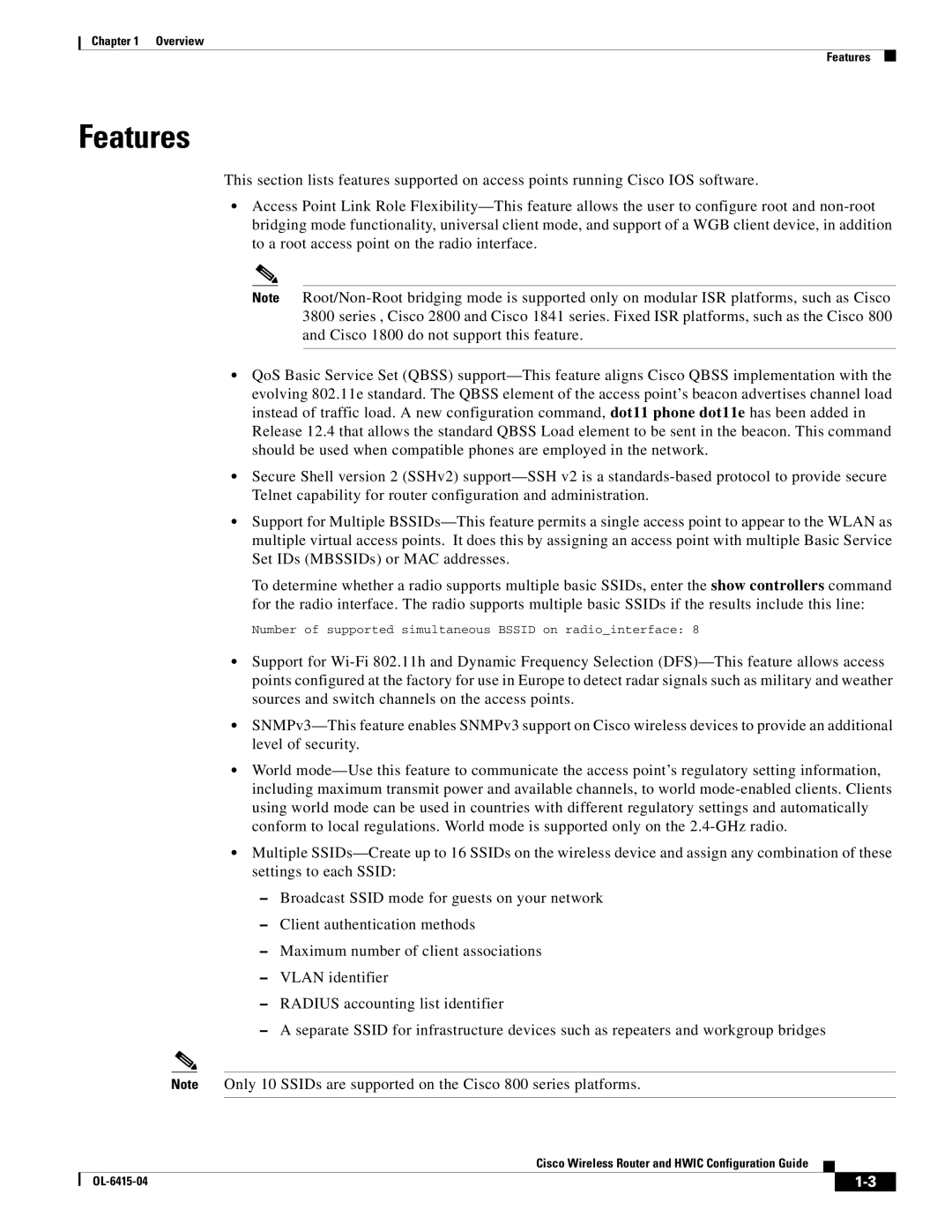 Cisco Systems OL-6415-04 manual Features 