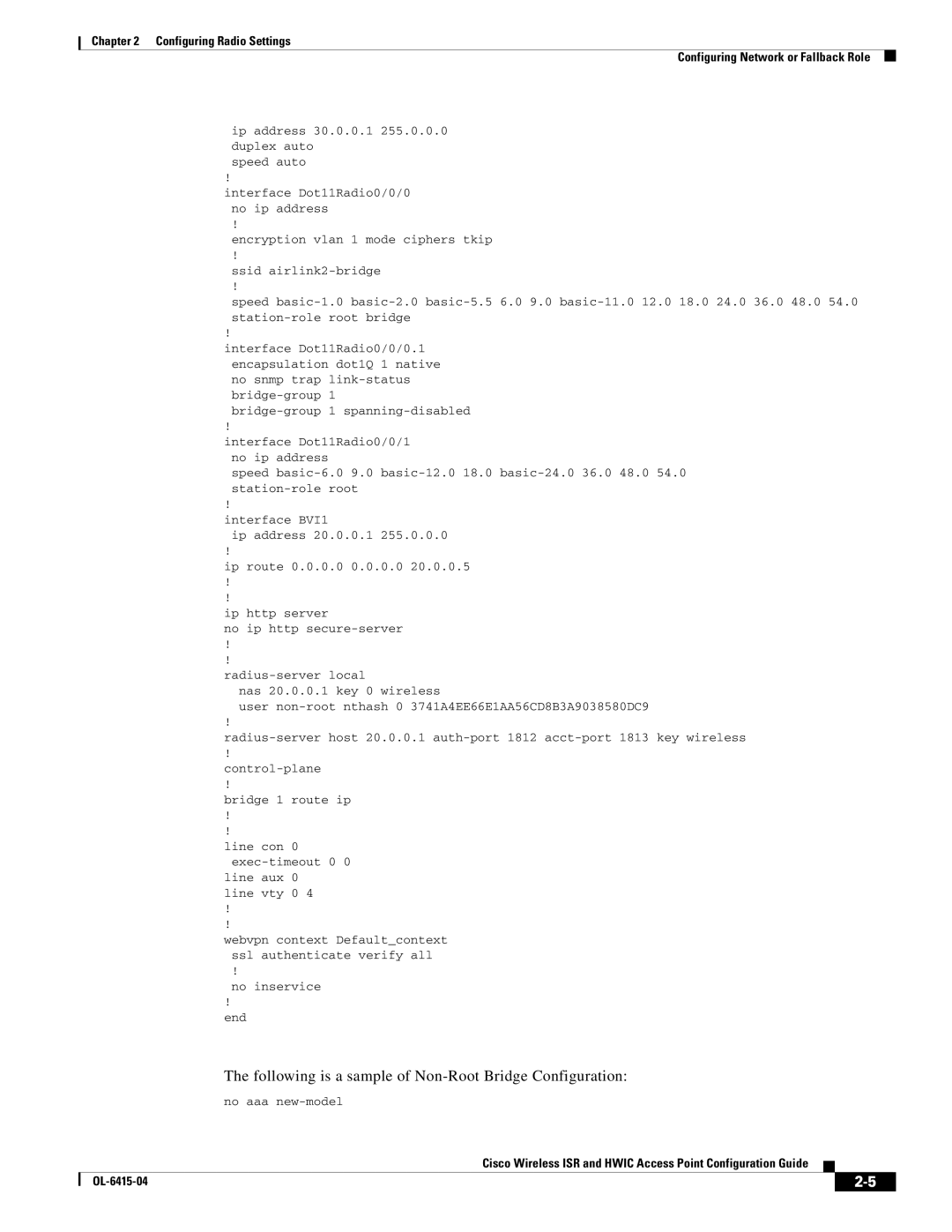 Cisco Systems OL-6415-04 manual Following is a sample of Non-Root Bridge Configuration 