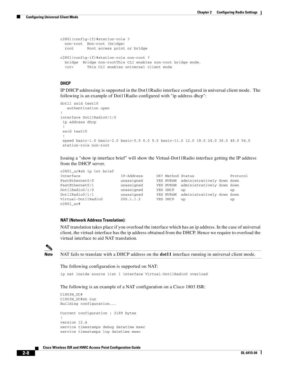 Cisco Systems OL-6415-04 manual NAT Network Address Translation, Virtual interface to aid NAT translation 