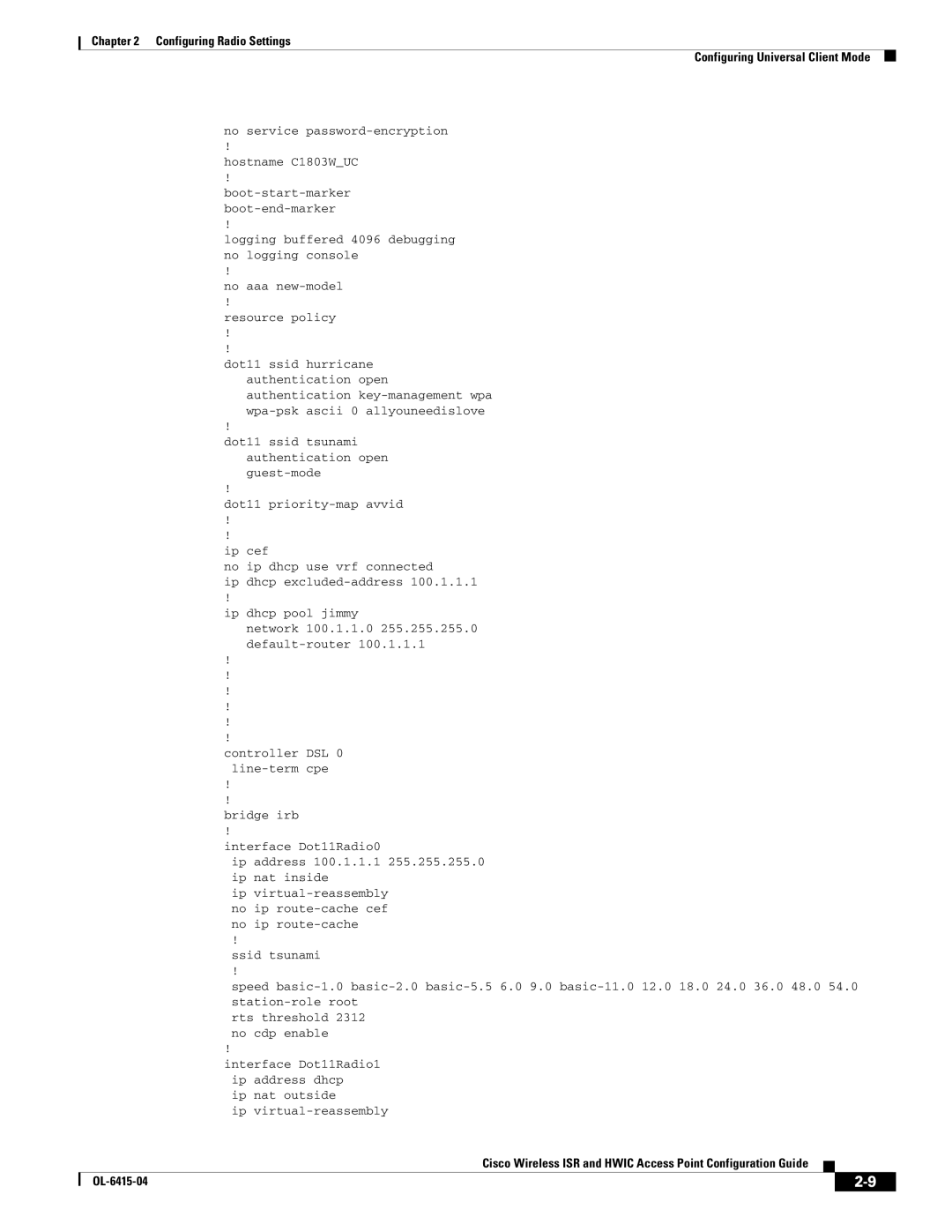 Cisco Systems OL-6415-04 manual No service password-encryption Hostname C1803WUC 