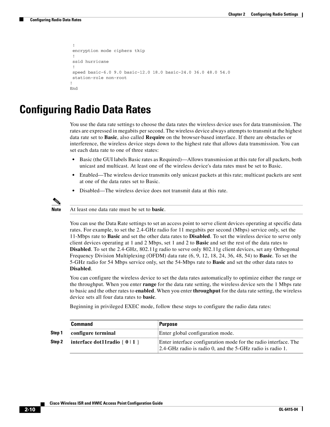 Cisco Systems OL-6415-04 manual Configuring Radio Settings Configuring Radio Data Rates 