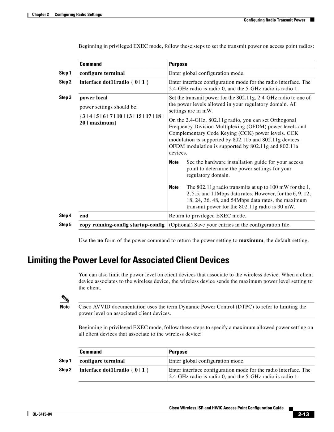 Cisco Systems OL-6415-04 Limiting the Power Level for Associated Client Devices, Power local, 5 6 7 10 13 15 17, Maximum 