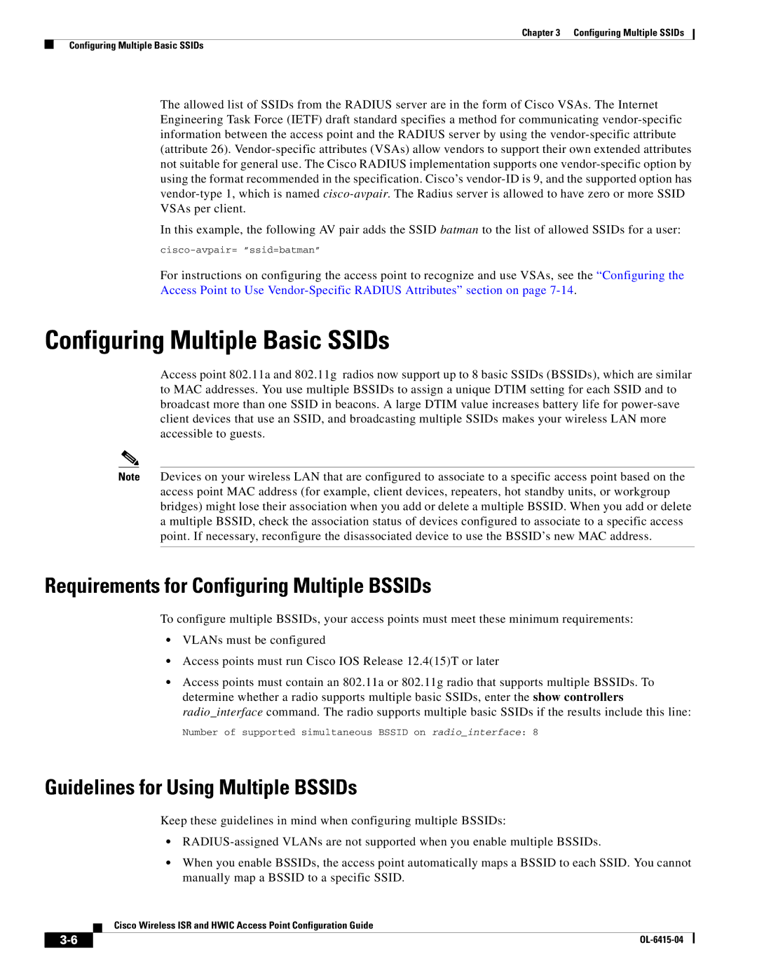 Cisco Systems OL-6415-04 manual Configuring Multiple Basic SSIDs, Requirements for Configuring Multiple BSSIDs 