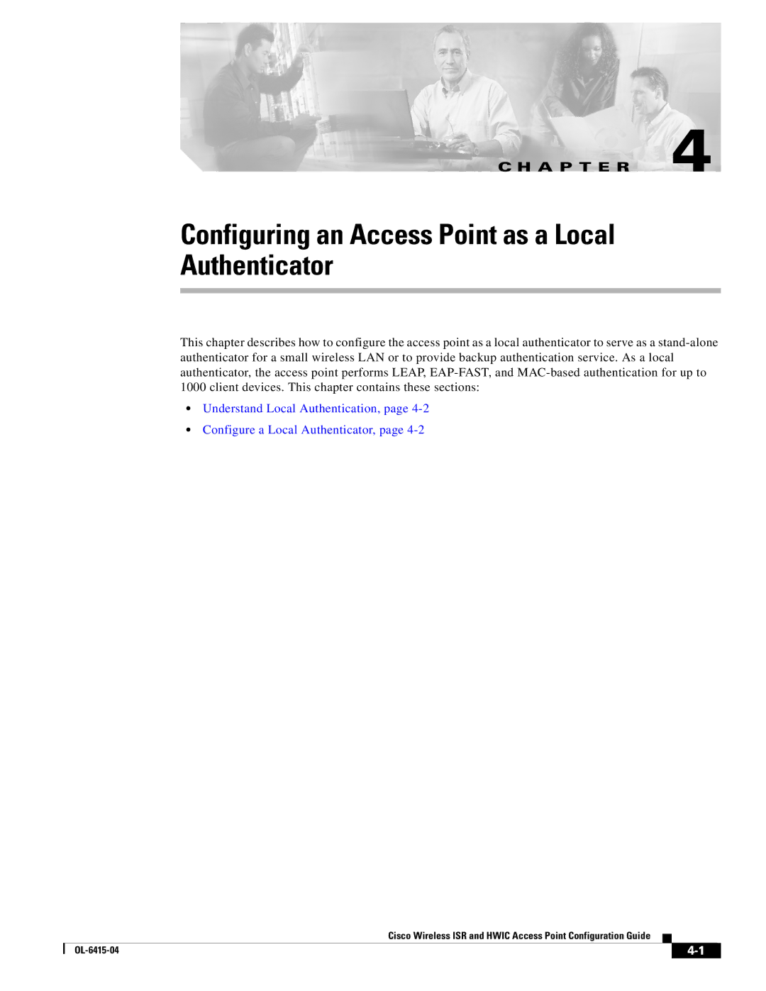 Cisco Systems OL-6415-04 manual Configuring an Access Point as a Local Authenticator 