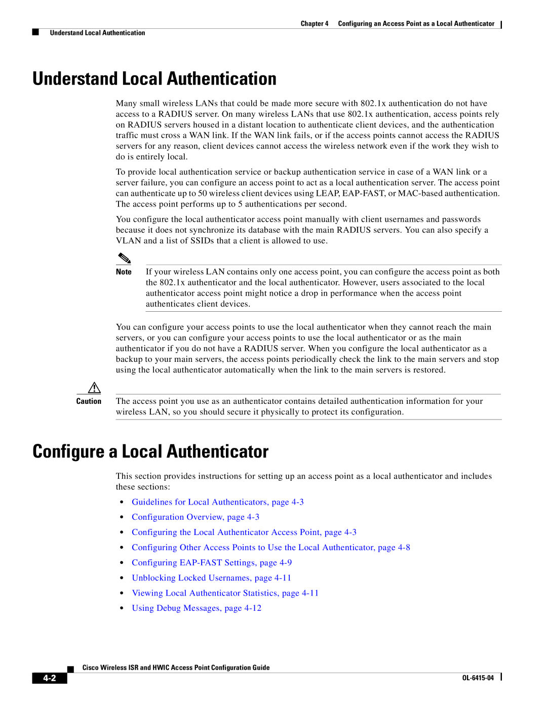 Cisco Systems OL-6415-04 manual Understand Local Authentication, Configure a Local Authenticator 