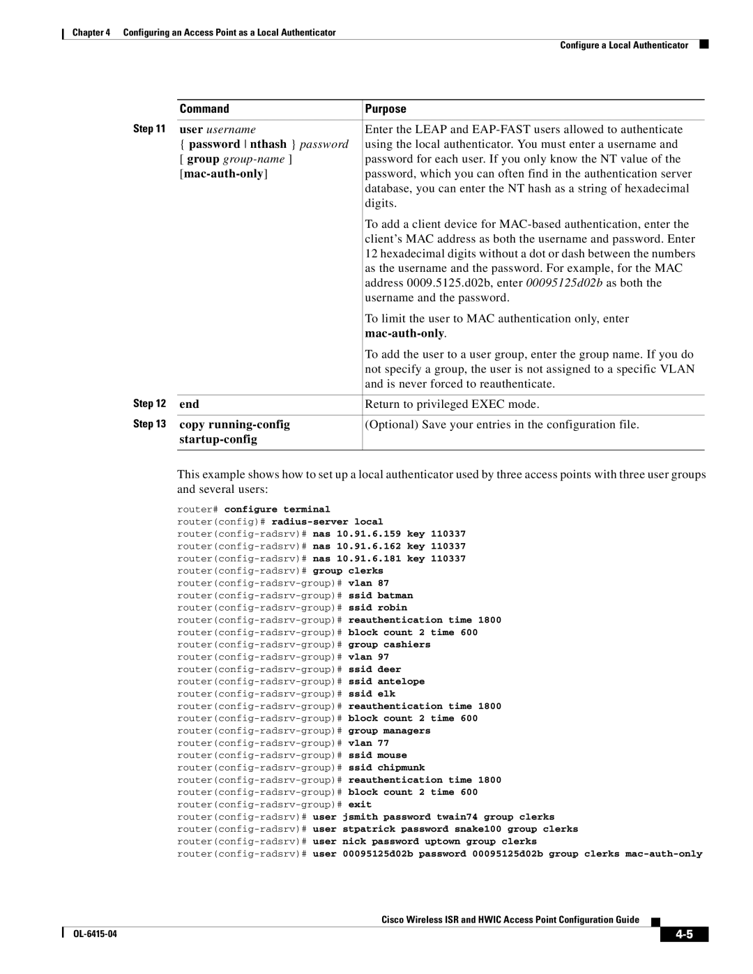 Cisco Systems OL-6415-04 manual Password nthash password, Mac-auth-only 