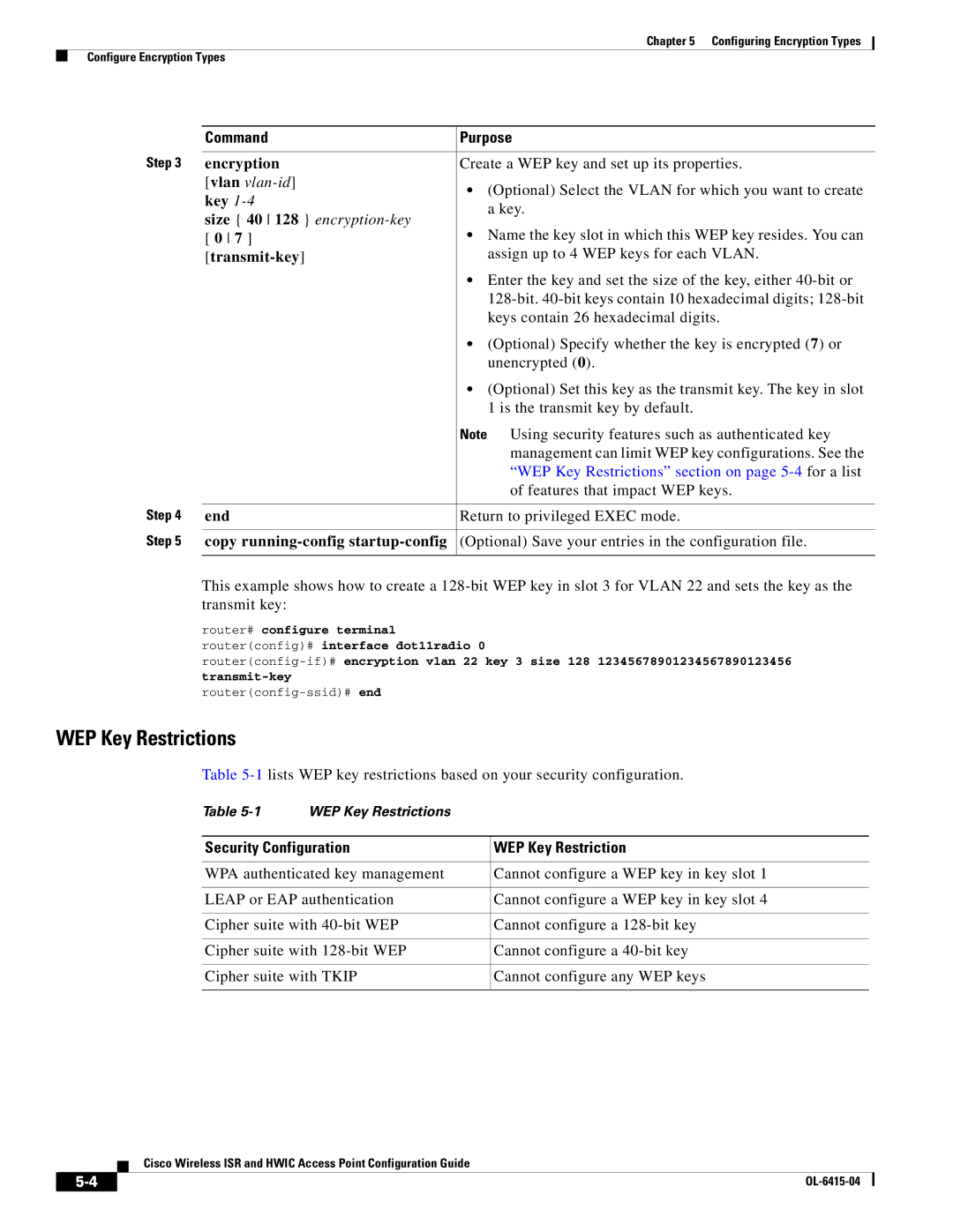 Cisco Systems OL-6415-04 manual WEP Key Restrictions, Encryption, Transmit-key, Security Configuration WEP Key Restriction 