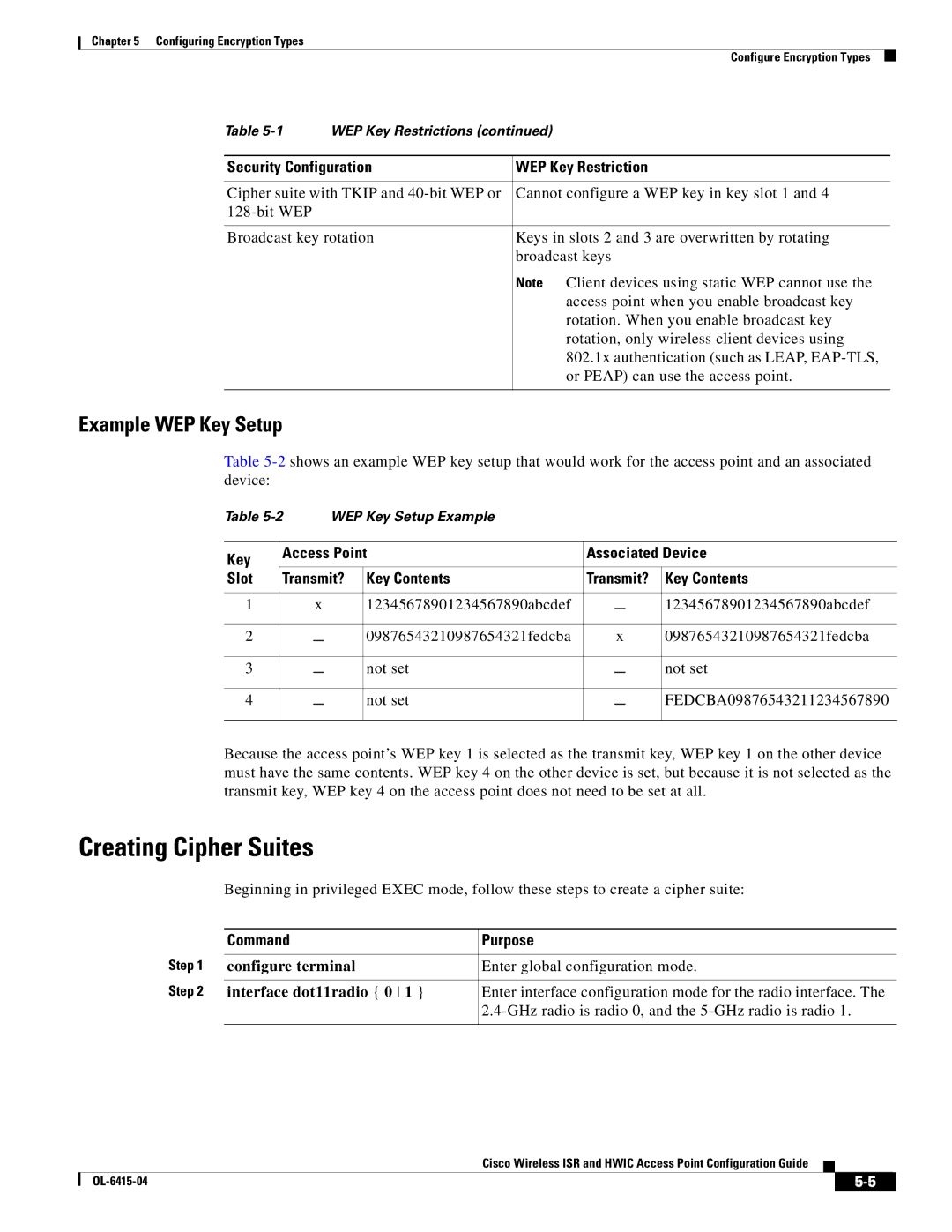 Cisco Systems OL-6415-04 manual Creating Cipher Suites, Example WEP Key Setup 