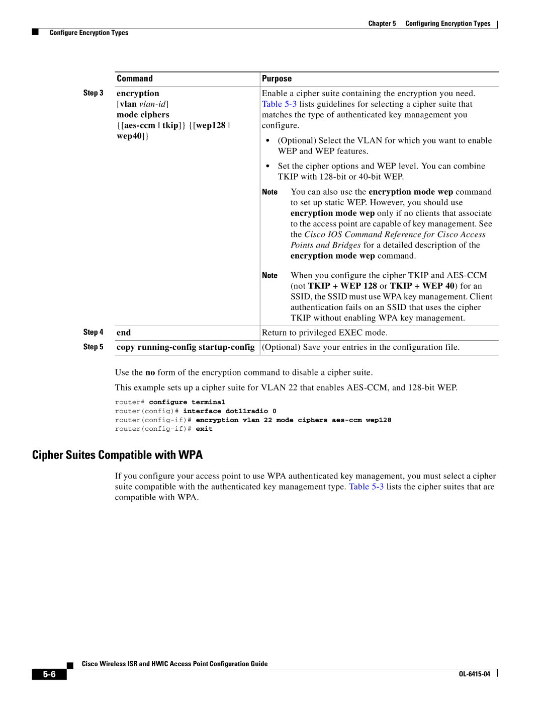 Cisco Systems OL-6415-04 manual Cipher Suites Compatible with WPA 