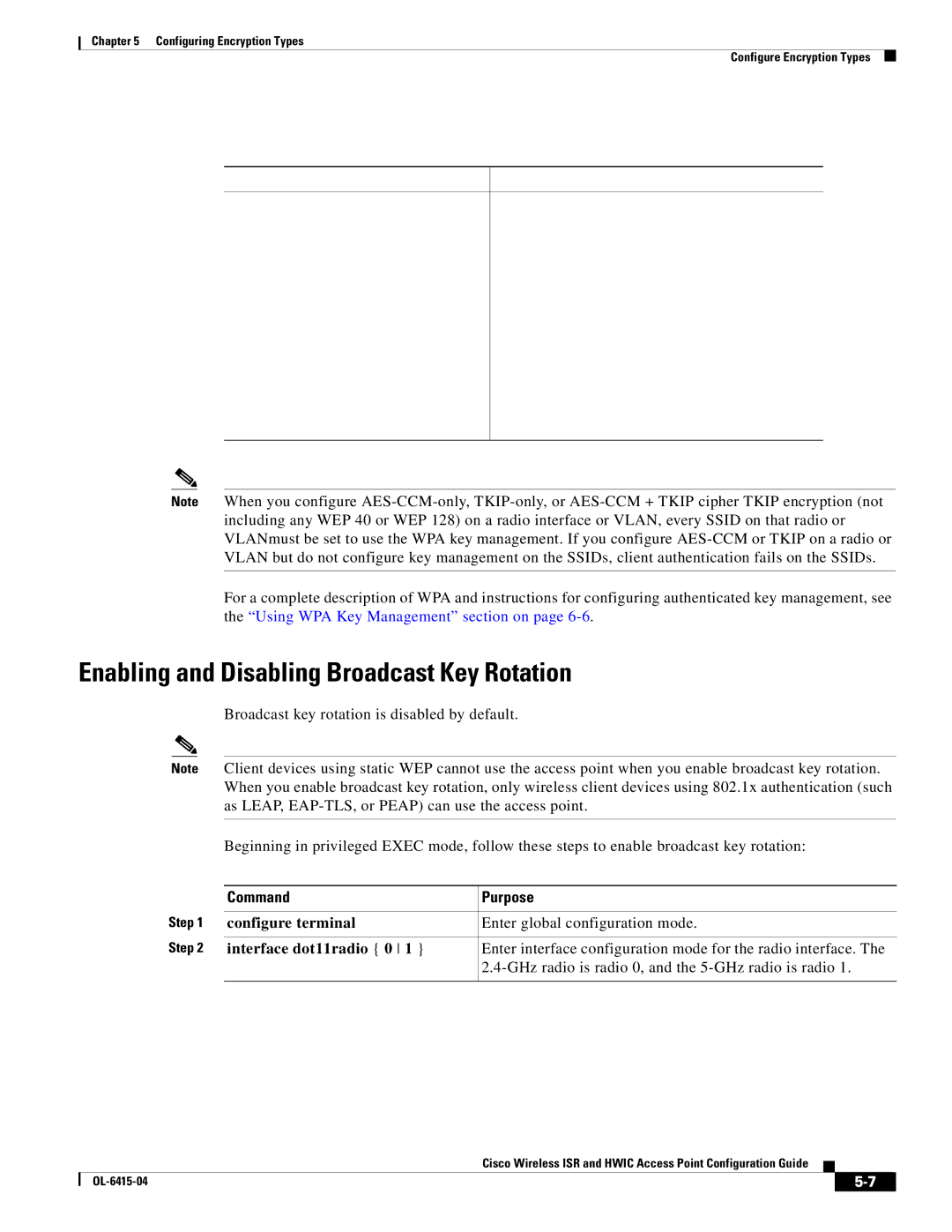 Cisco Systems OL-6415-04 manual Enabling and Disabling Broadcast Key Rotation, Compatible Cipher Suites, Wpa 