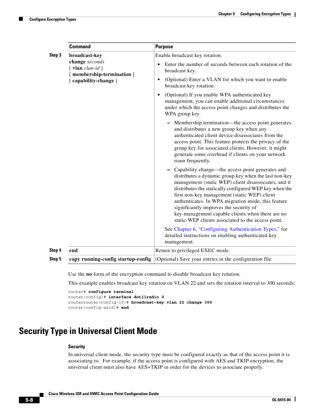 Cisco Systems OL-6415-04 manual Security Type in Universal Client Mode 