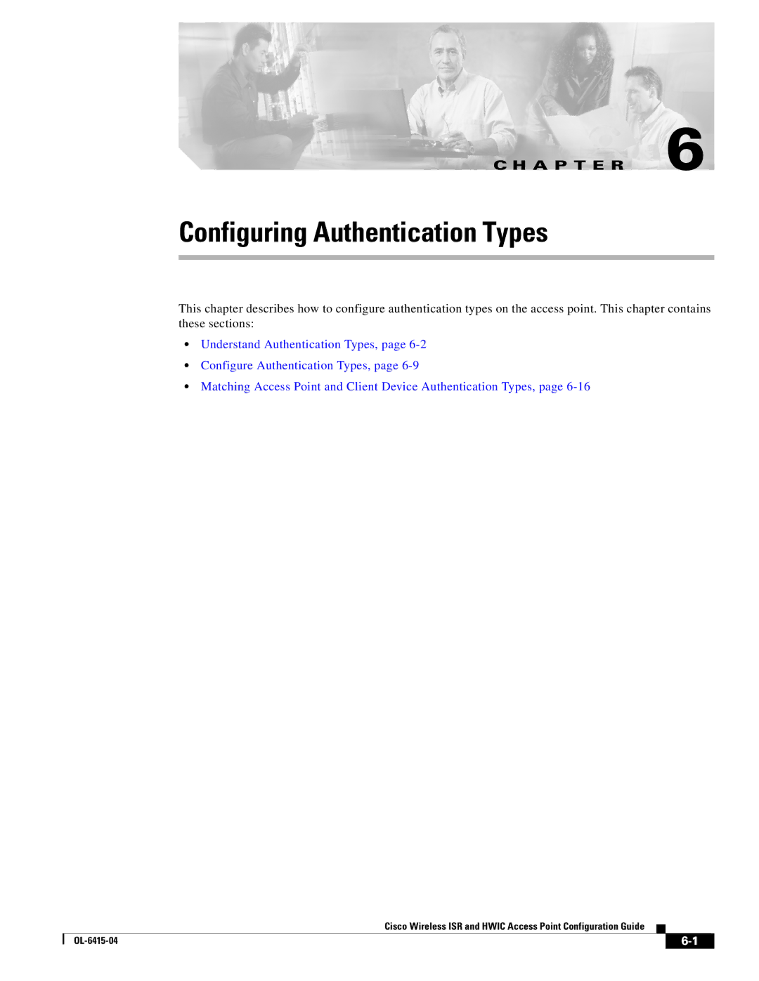 Cisco Systems OL-6415-04 manual Configuring Authentication Types 