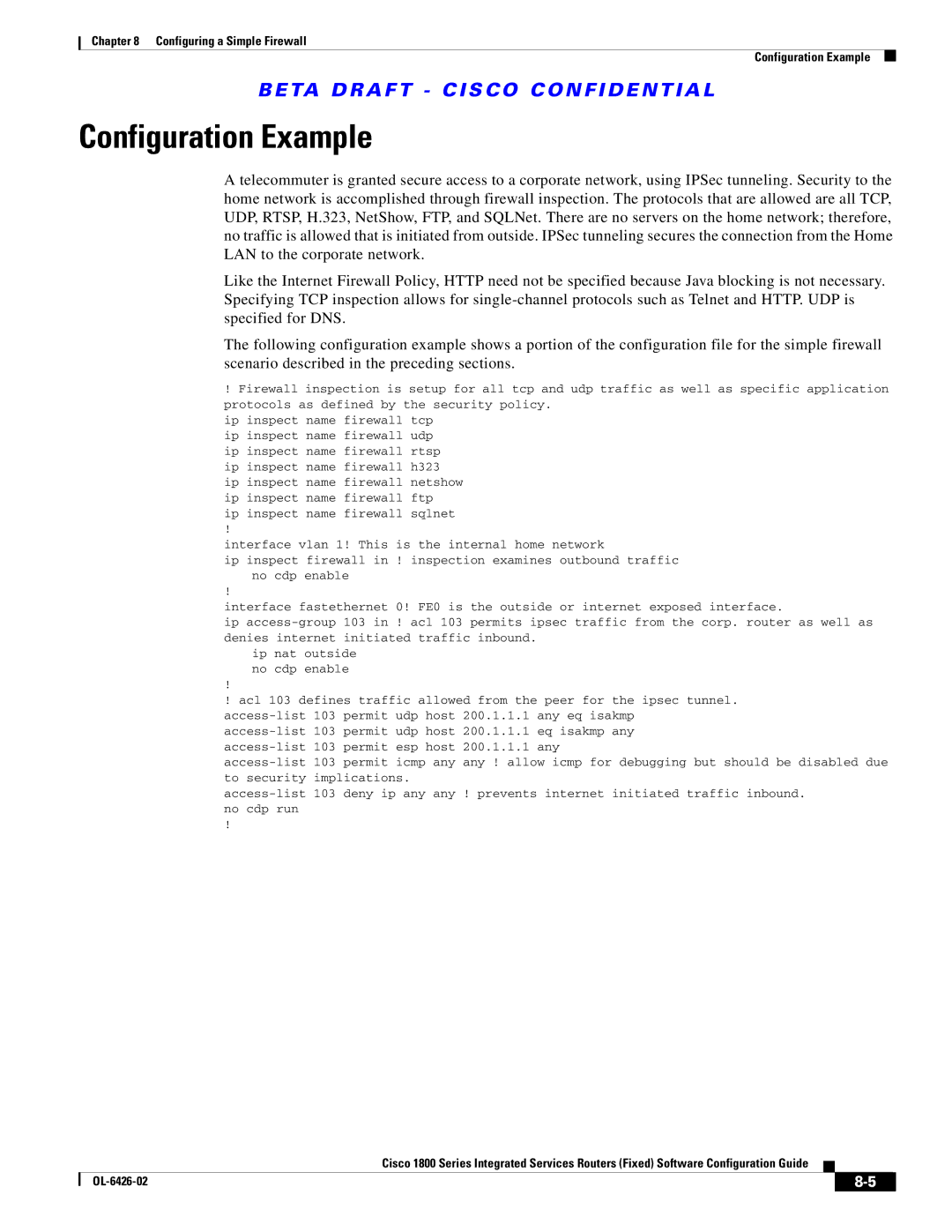 Cisco Systems OL-6426-02 manual Configuring a Simple Firewall Configuration Example 