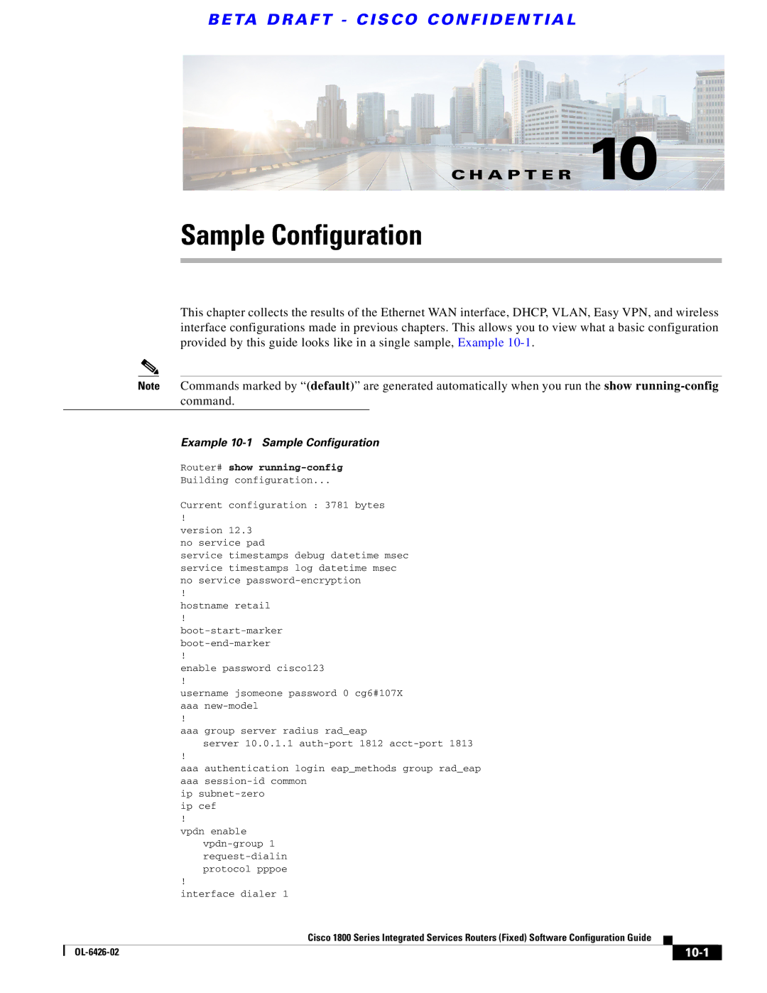 Cisco Systems OL-6426-02 manual Sample Configuration, 10-1, Router# show running-config 