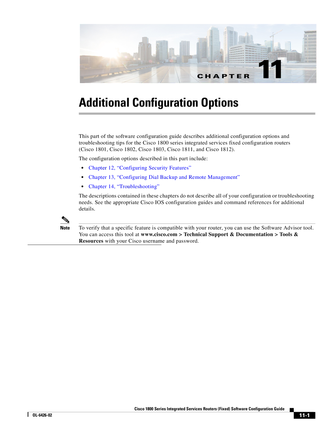 Cisco Systems OL-6426-02 manual Additional Configuration Options, 11-1 