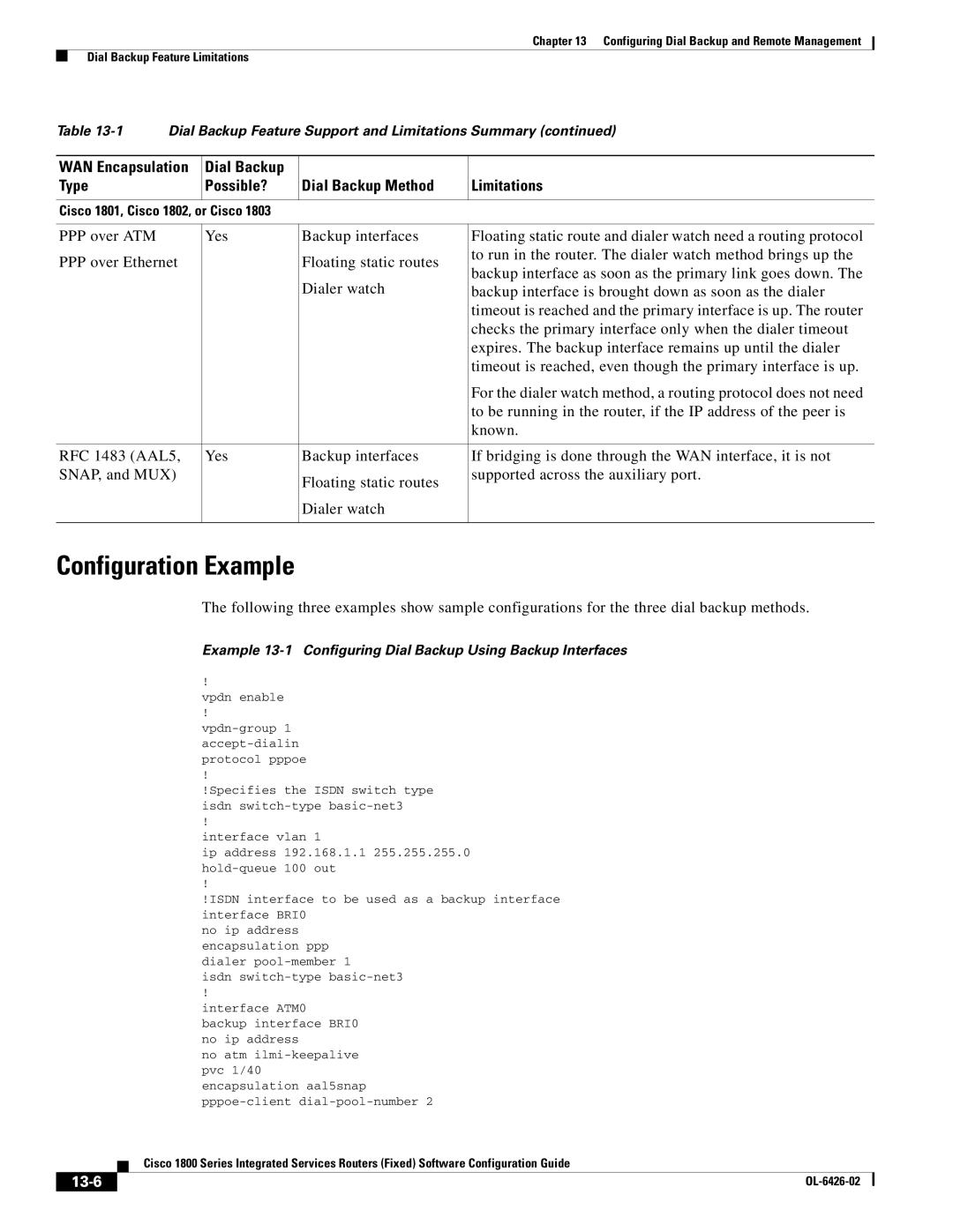 Cisco Systems OL-6426-02 manual Configuration Example, 13-6 