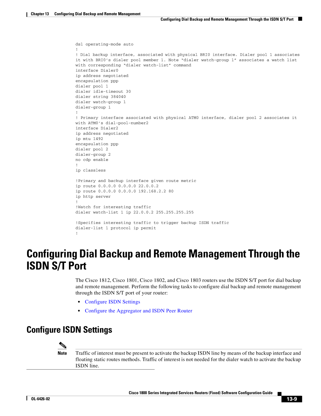 Cisco Systems OL-6426-02 manual Configure Isdn Settings, 13-9 