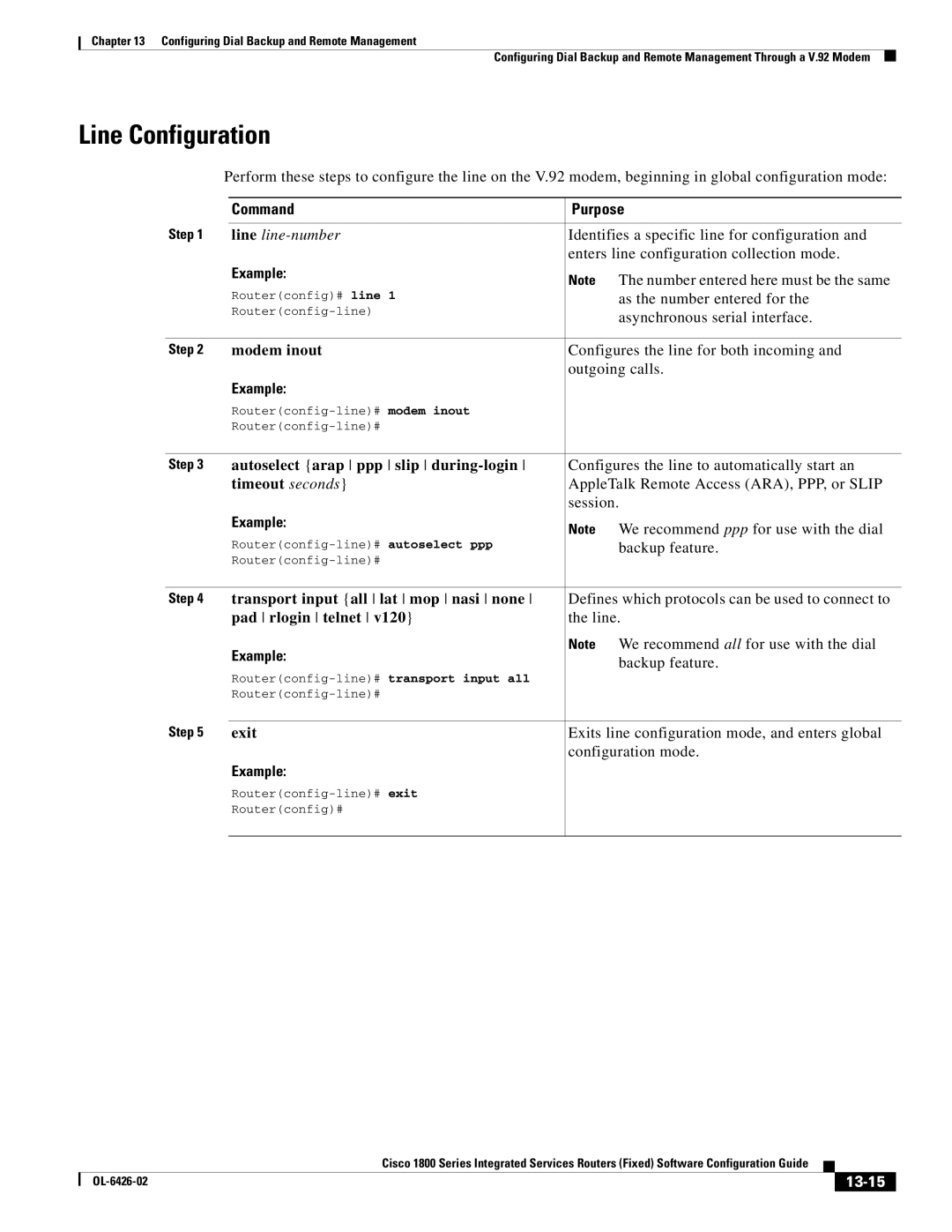 Cisco Systems OL-6426-02 manual Line Configuration, 13-15 