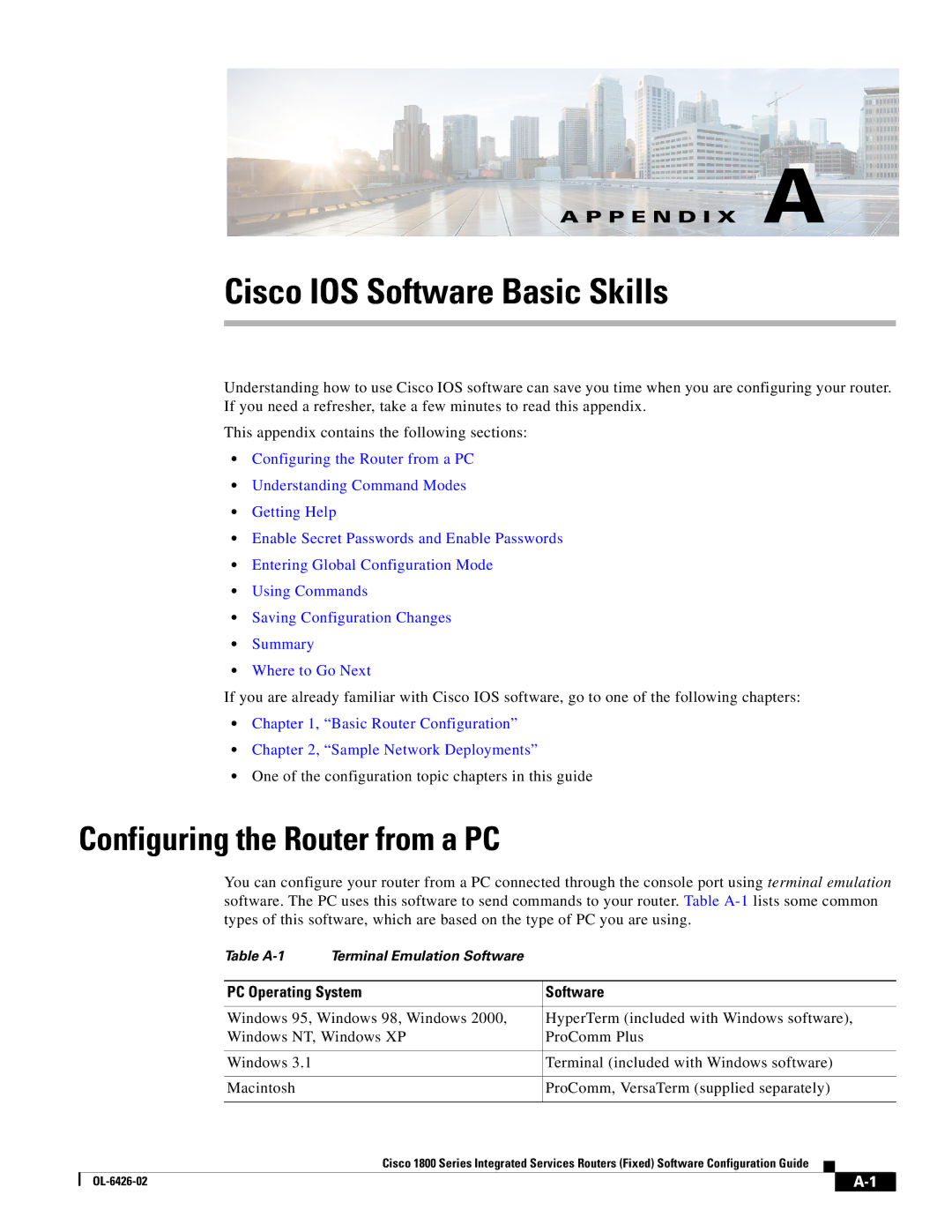 Cisco Systems OL-6426-02 Cisco IOS Software Basic Skills, Configuring the Router from a PC, PC Operating System Software 