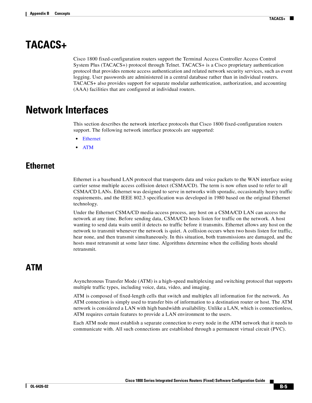 Cisco Systems OL-6426-02 manual Network Interfaces, Ethernet 