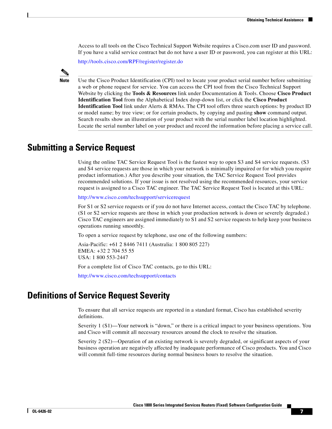 Cisco Systems OL-6426-02 manual Submitting a Service Request, Definitions of Service Request Severity 