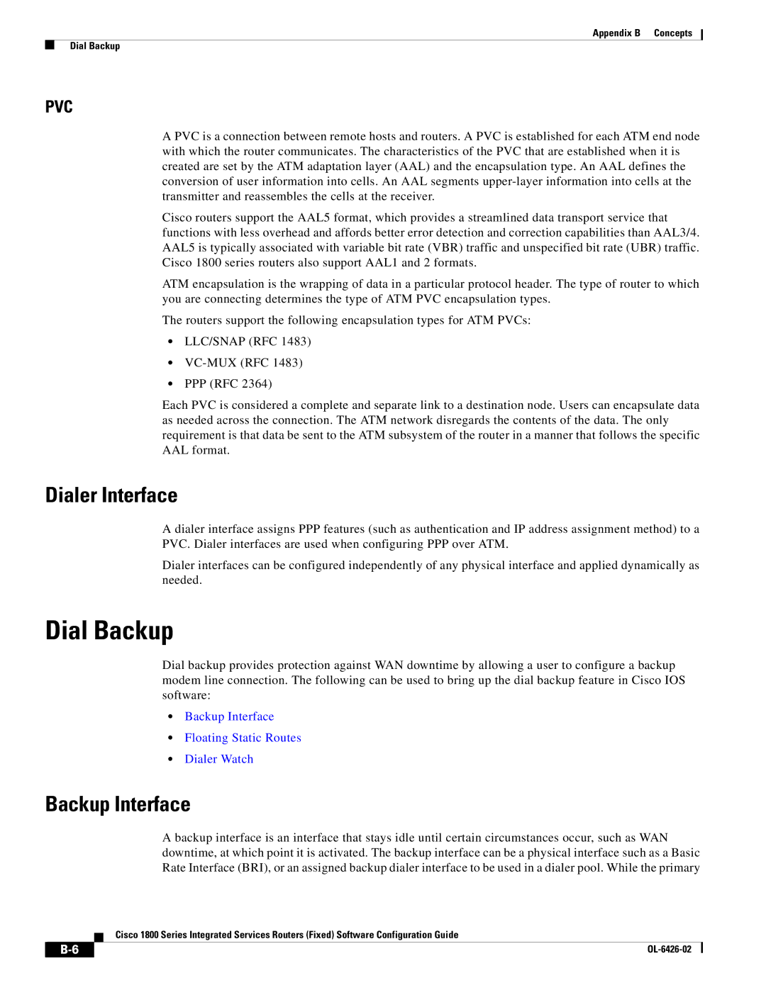 Cisco Systems OL-6426-02 manual Dial Backup, Dialer Interface, Backup Interface 