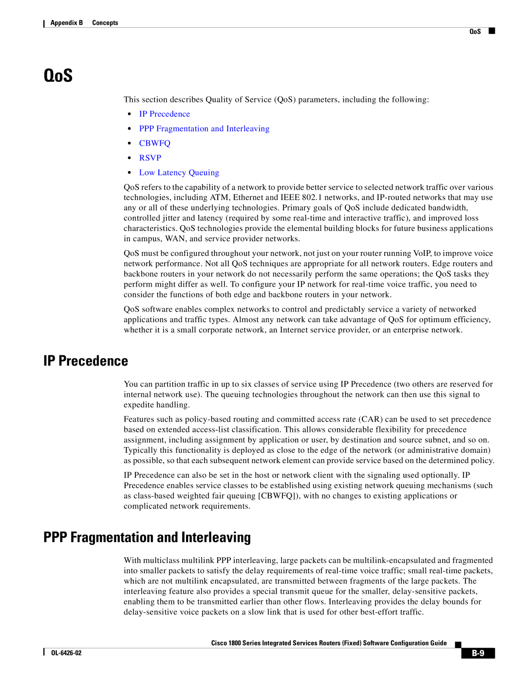 Cisco Systems OL-6426-02 manual QoS, IP Precedence, PPP Fragmentation and Interleaving 